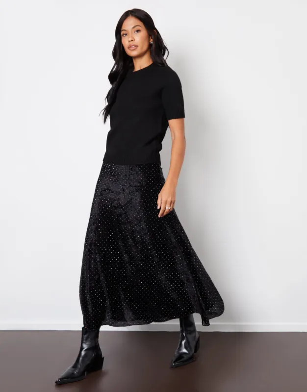 Threadbare Women's Black Embellished Mesh Velvet Maxi Skirt sold by Threadbare