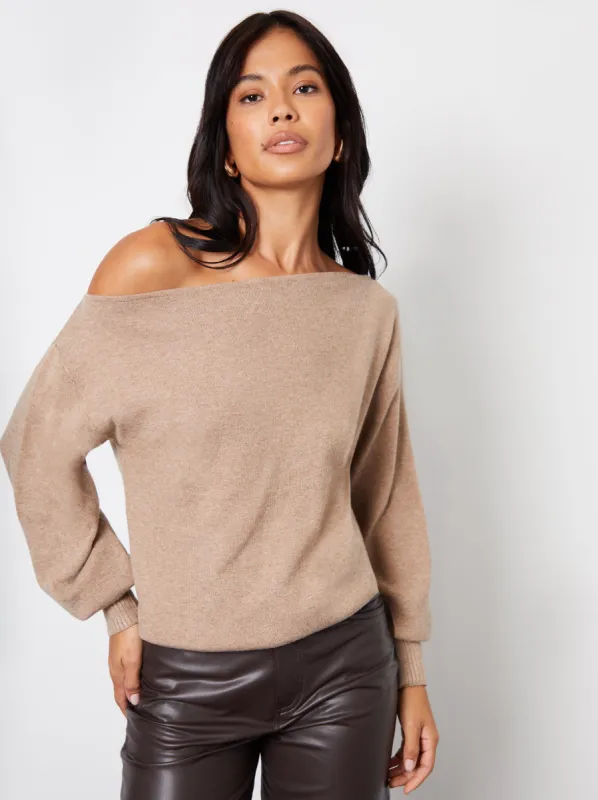Beige Soft Slash Neck Jumper sold by Threadbare