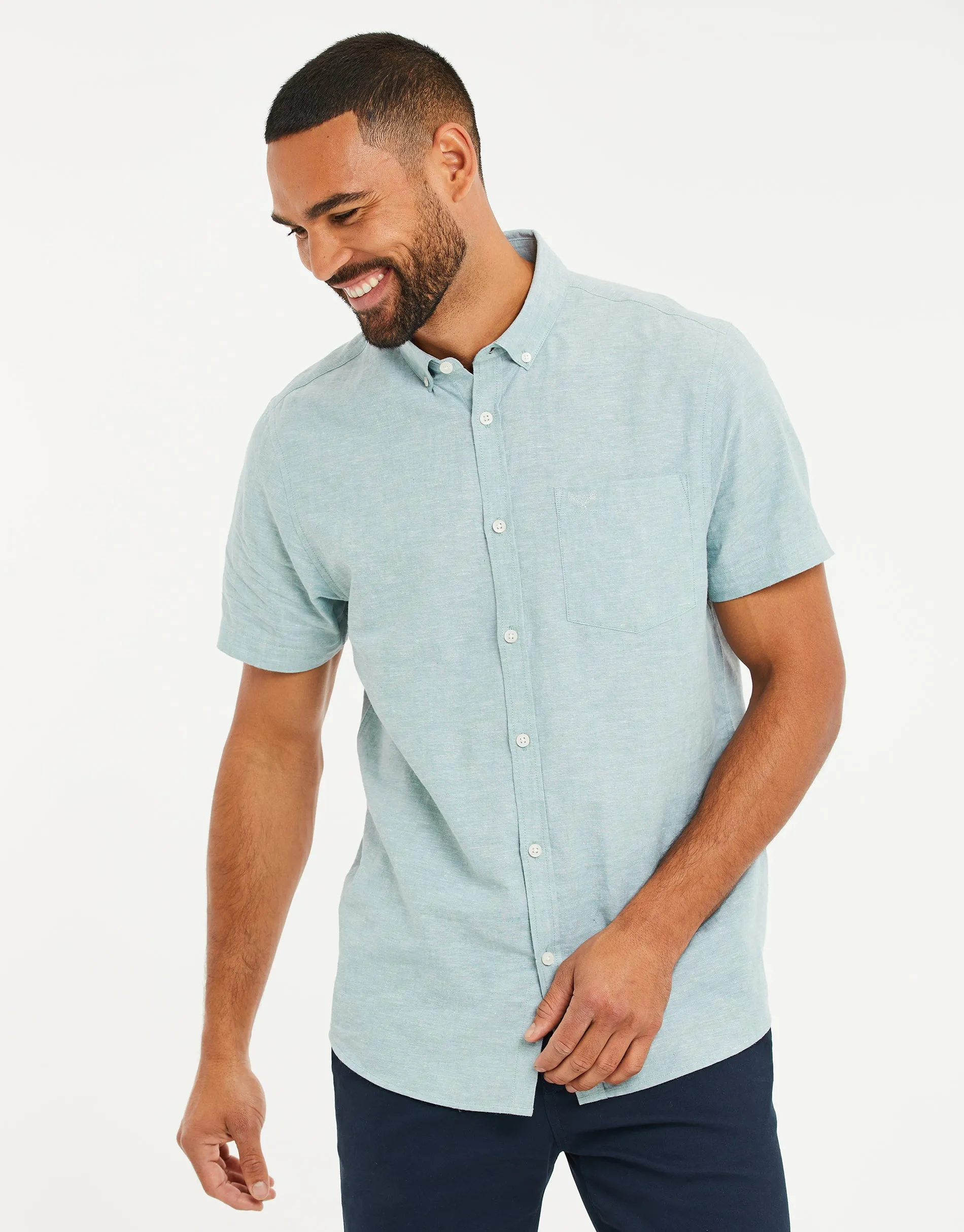 Men's Mint Short Sleeve Linen Blend Shirt sold by Threadbare