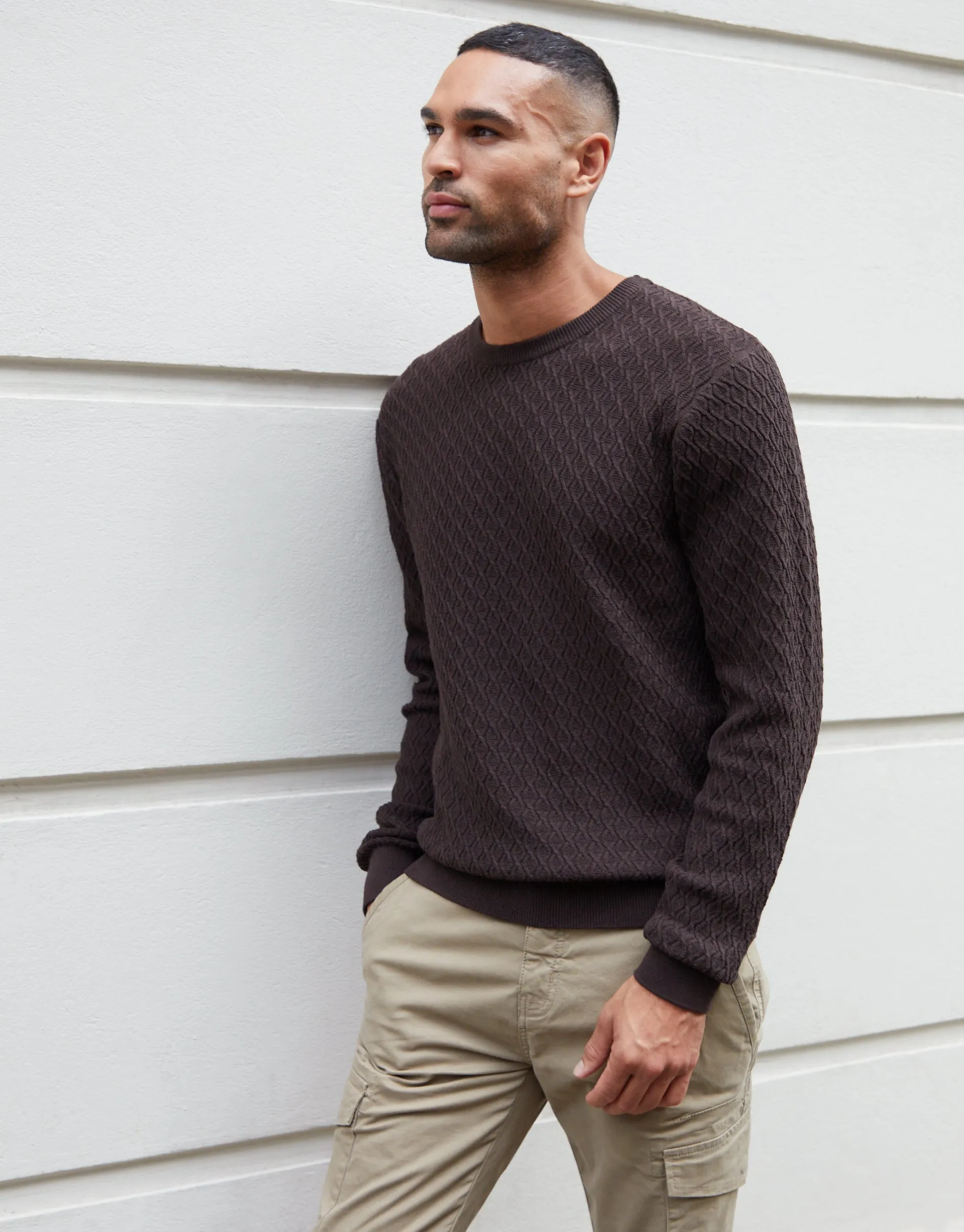 Chocolate Brown Mini Cable Knit Crew Neck Jumper sold by Threadbare