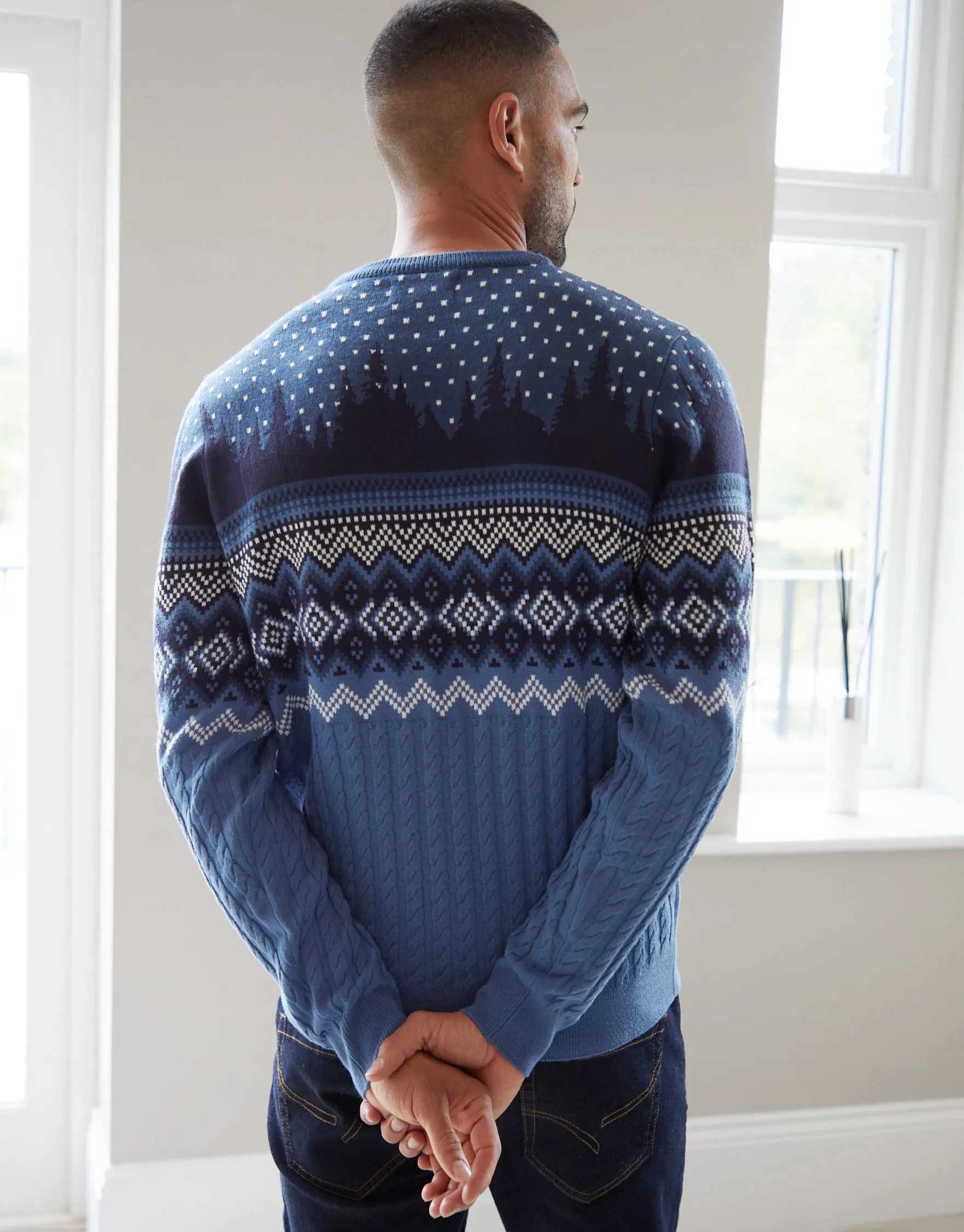 Threadbare Men's Blue Cable Knit Fairisle Crew Neck Christmas Jumper sold by Threadbare product image thumbnail 2