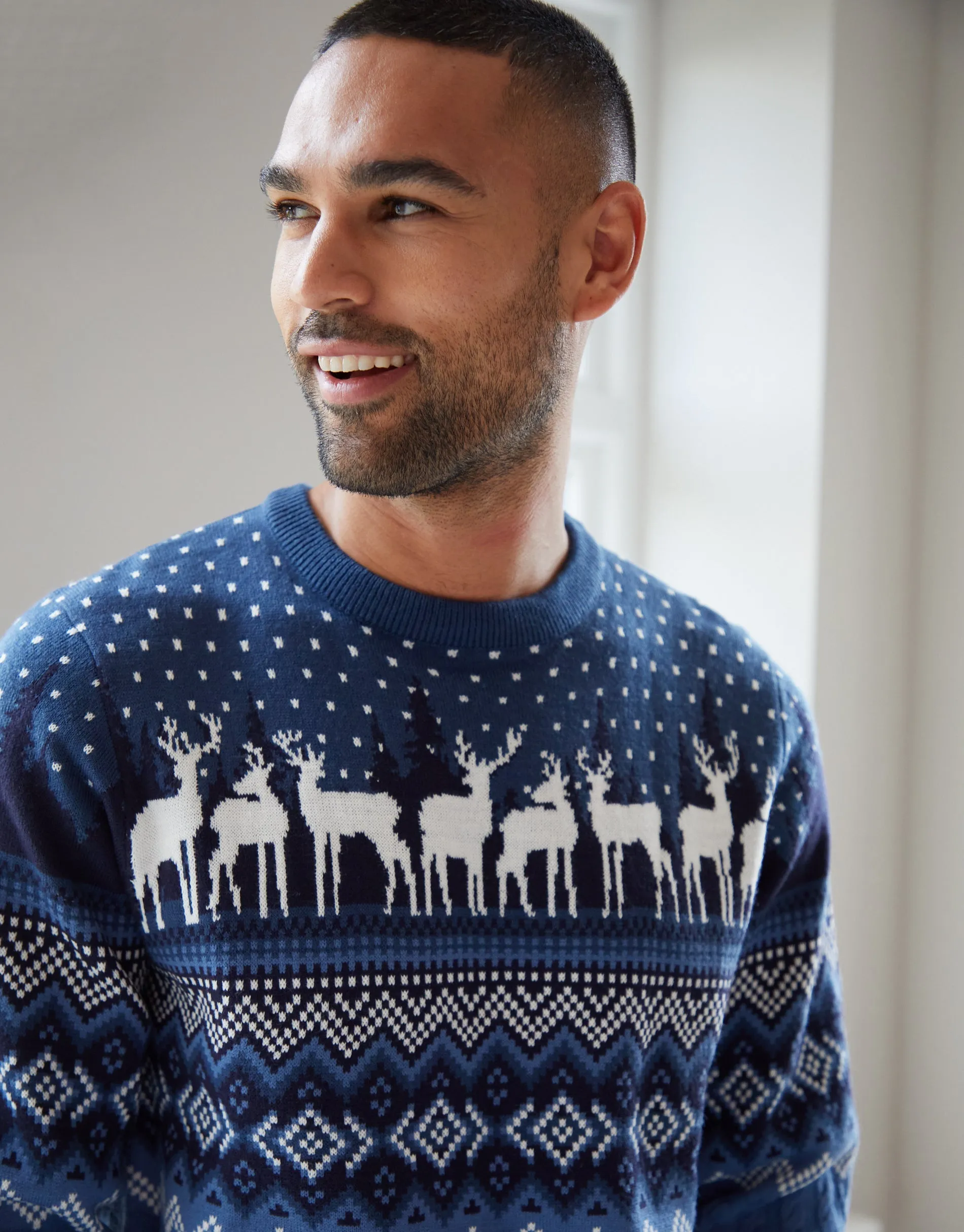 Threadbare Men's Blue Cable Knit Fairisle Crew Neck Christmas Jumper sold by Threadbare product image thumbnail 4