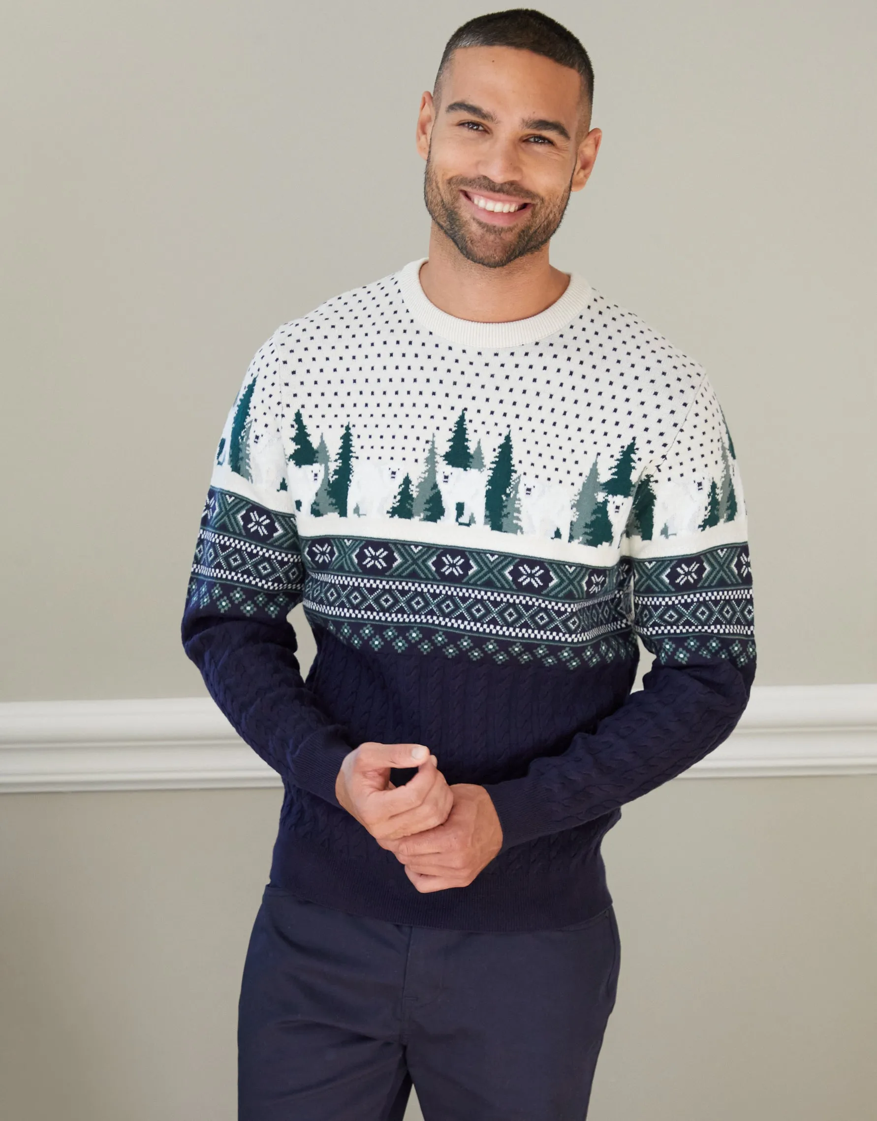 Navy Cable Knit Fairisle Christmas Jumper sold by Threadbare
