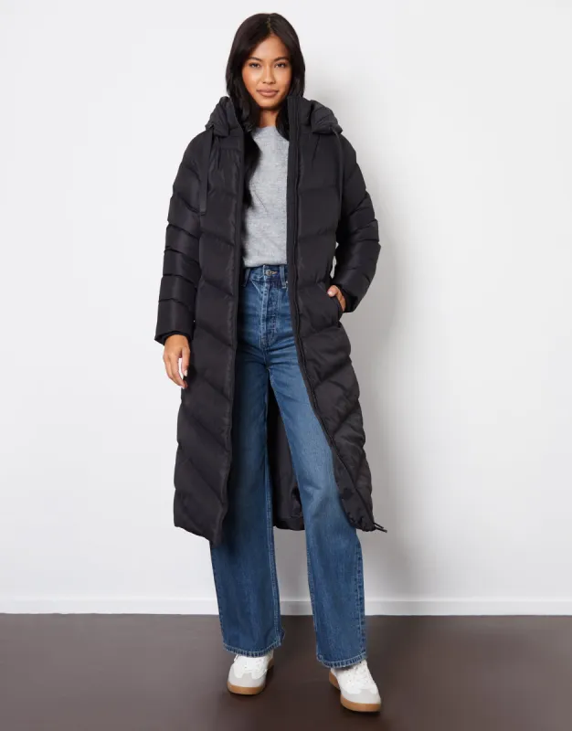 Black Padded Maxi Coat sold by Threadbare
