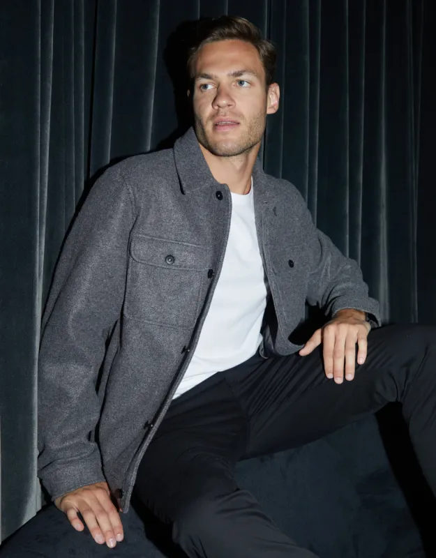 Charcoal Grey Marl Brushed Button Up Shacket sold by Threadbare