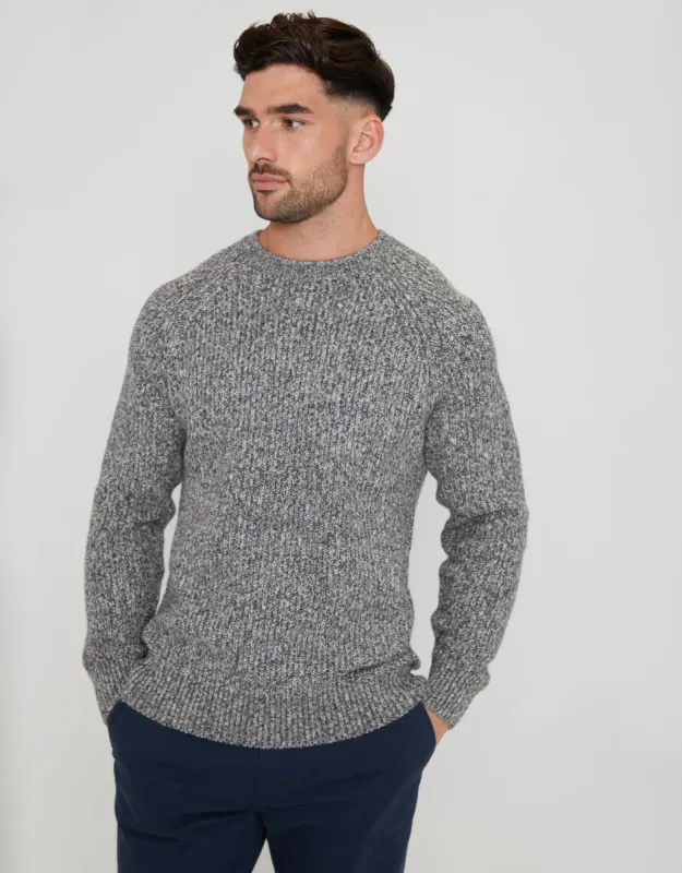 Men's Grey Marl Raglan Sleeve Crew Neck Jumper sold by Threadbare