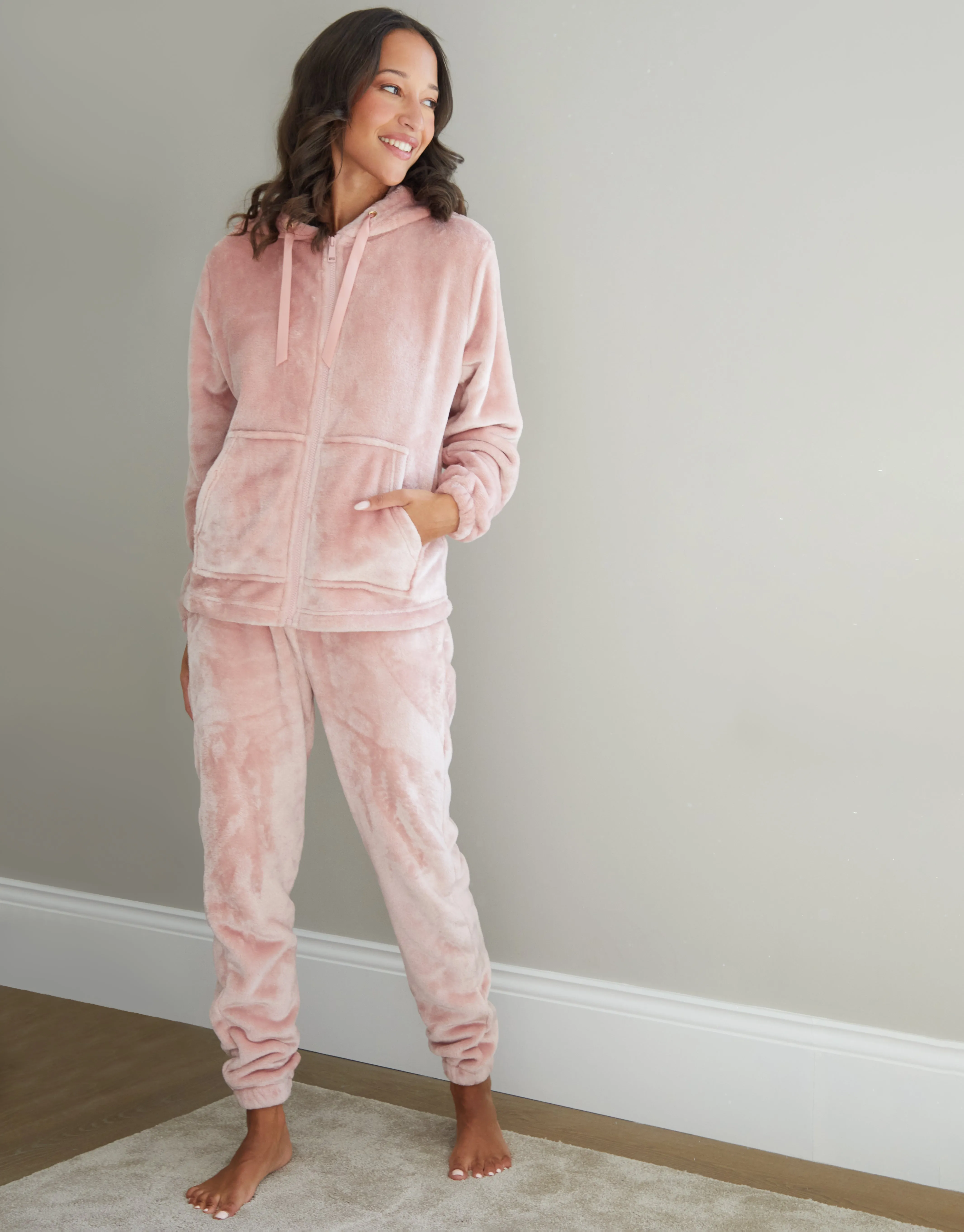 Women's Pink Soft Velour Loungewear Set (2-Piece Set) sold by Threadbare