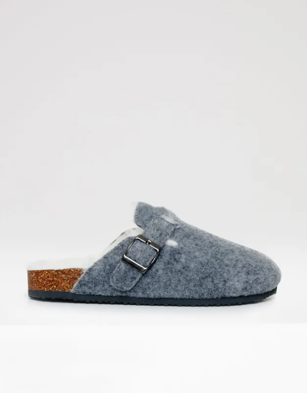 Charcoal Grey Felt Faux Fur Lined Clog Mule Slippers sold by Threadbare