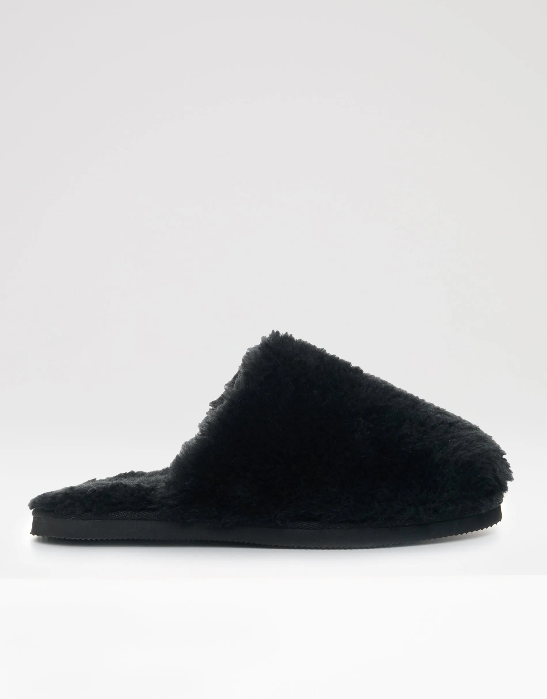 Black Faux Fur Mule Slippers sold by Threadbare
