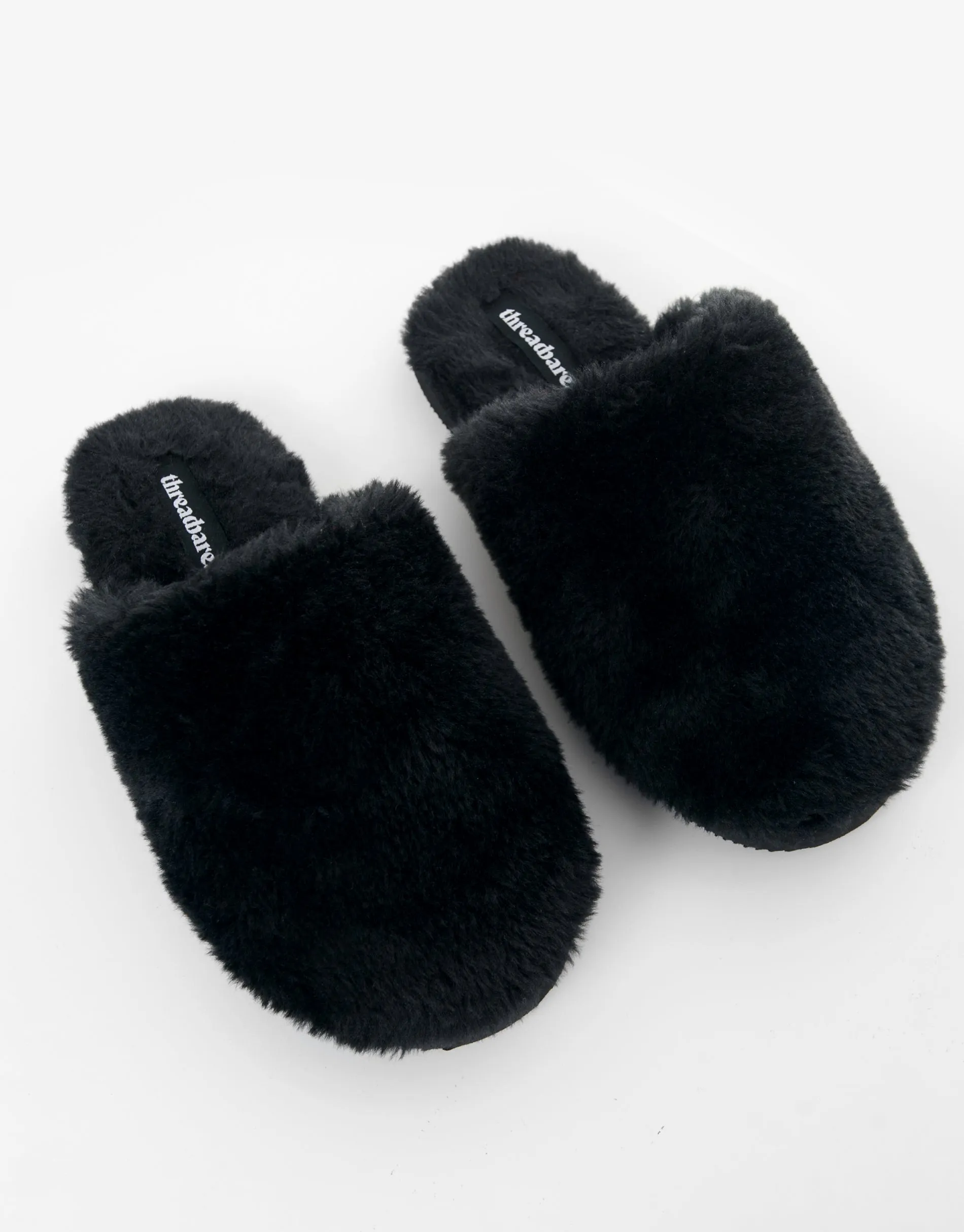 Black Faux Fur Mule Slippers sold by Threadbare product image thumbnail 3