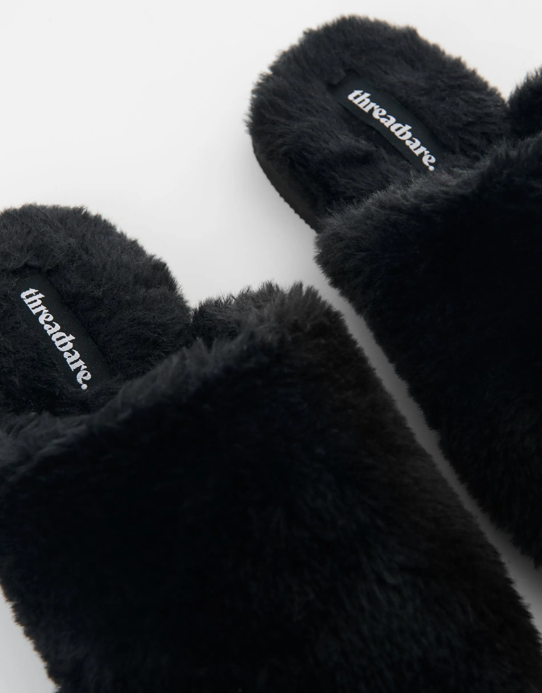 Black Faux Fur Mule Slippers sold by Threadbare product image thumbnail 4
