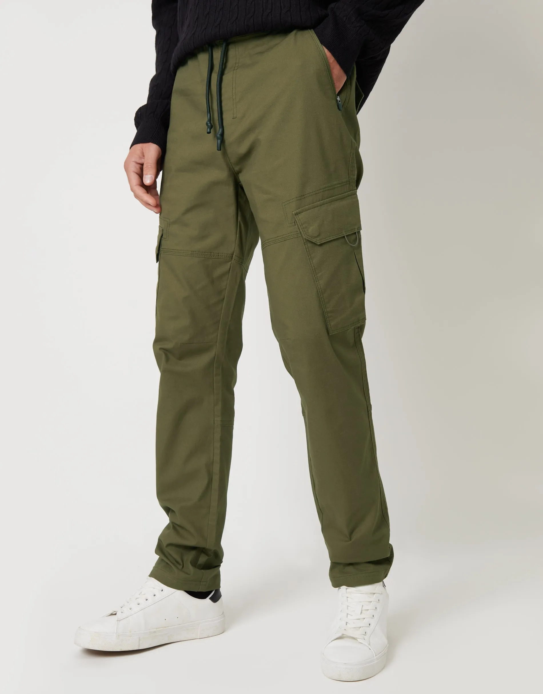 Threadbare Men's Khaki Green Drawcord Cargo Trousers sold by Threadbare