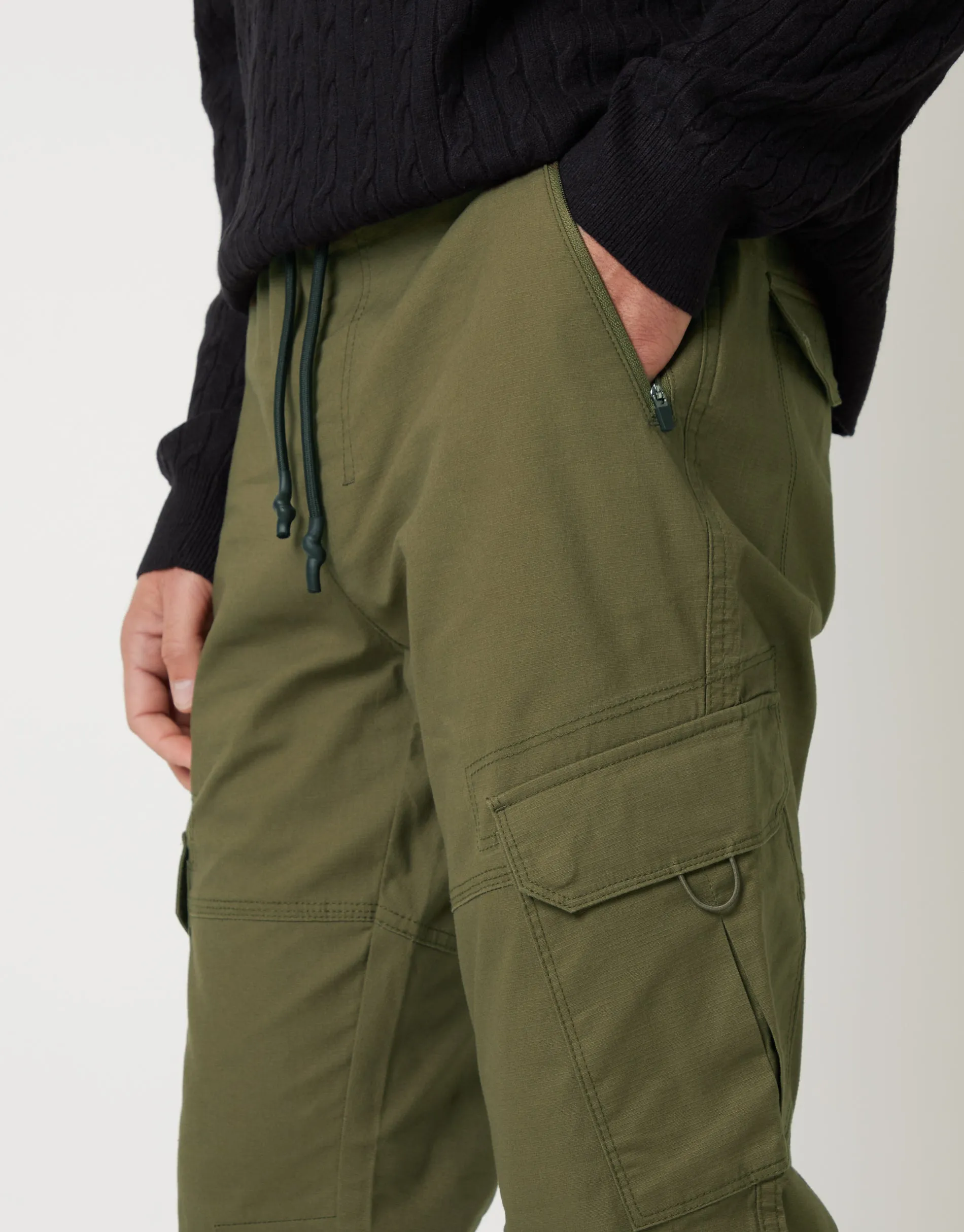 Threadbare Men's Khaki Green Drawcord Cargo Trousers sold by Threadbare product image thumbnail 4