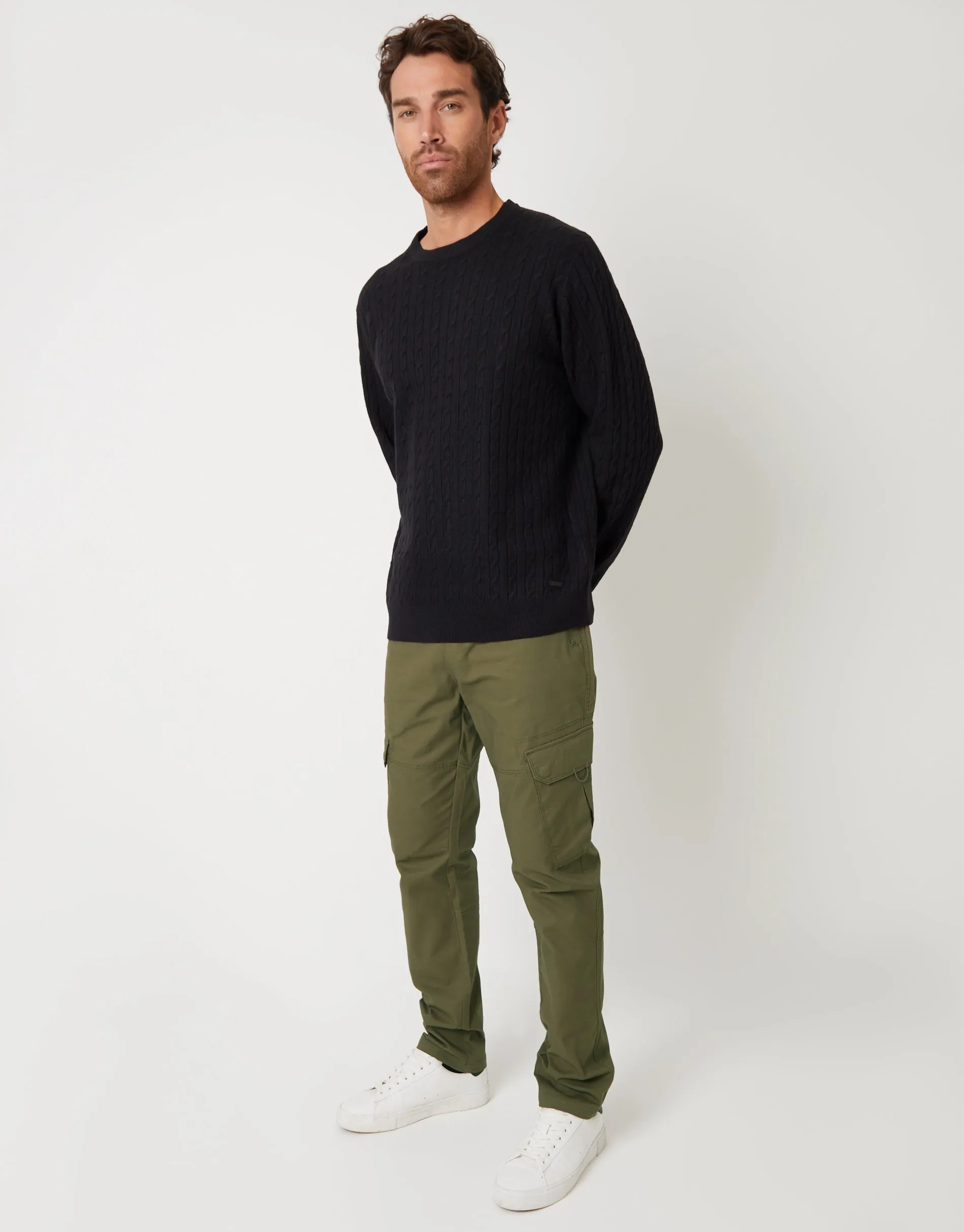 Threadbare Men's Khaki Green Drawcord Cargo Trousers sold by Threadbare product image thumbnail 3
