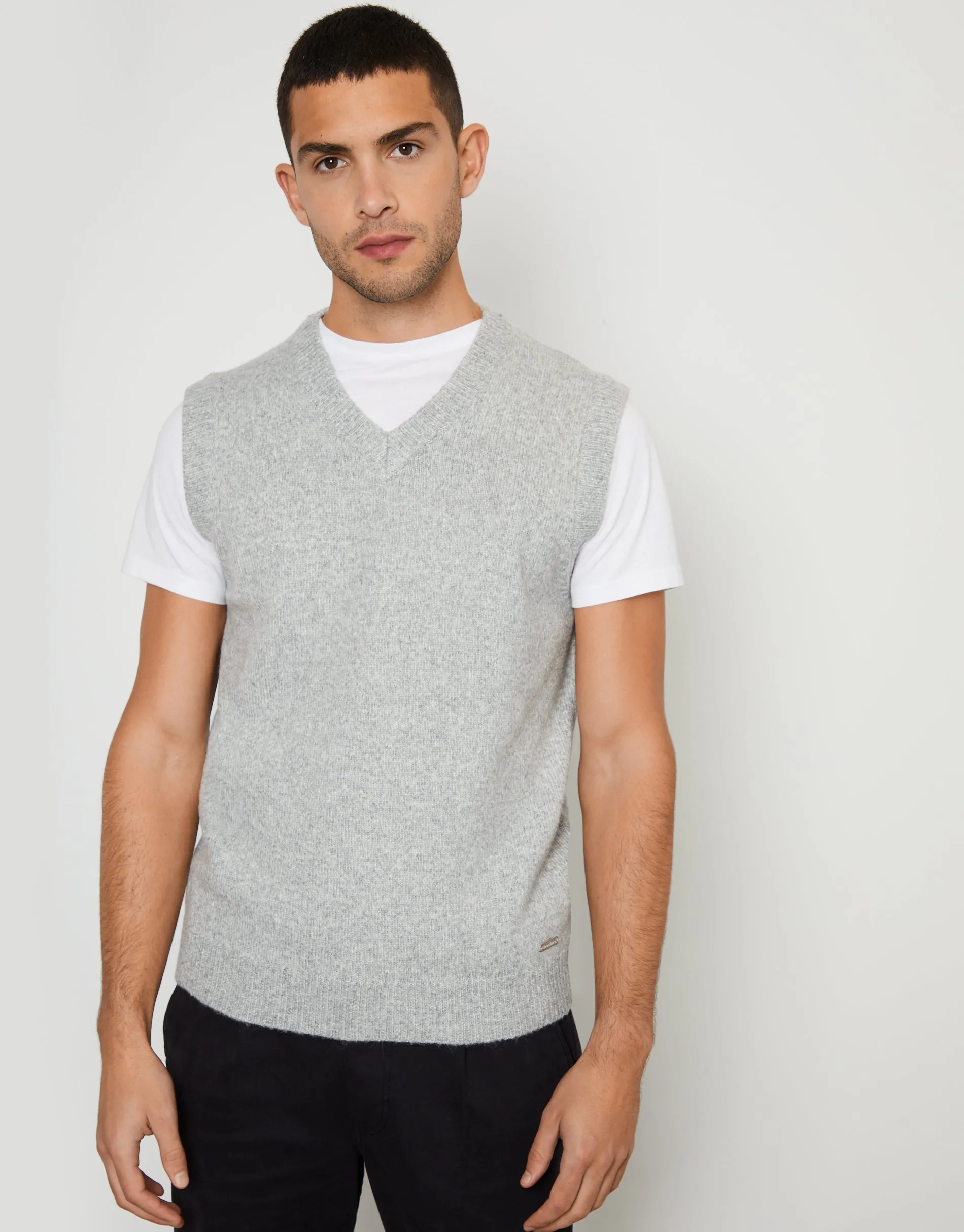 Men's Grey Marl V-Neck Knitted Vest sold by Threadbare