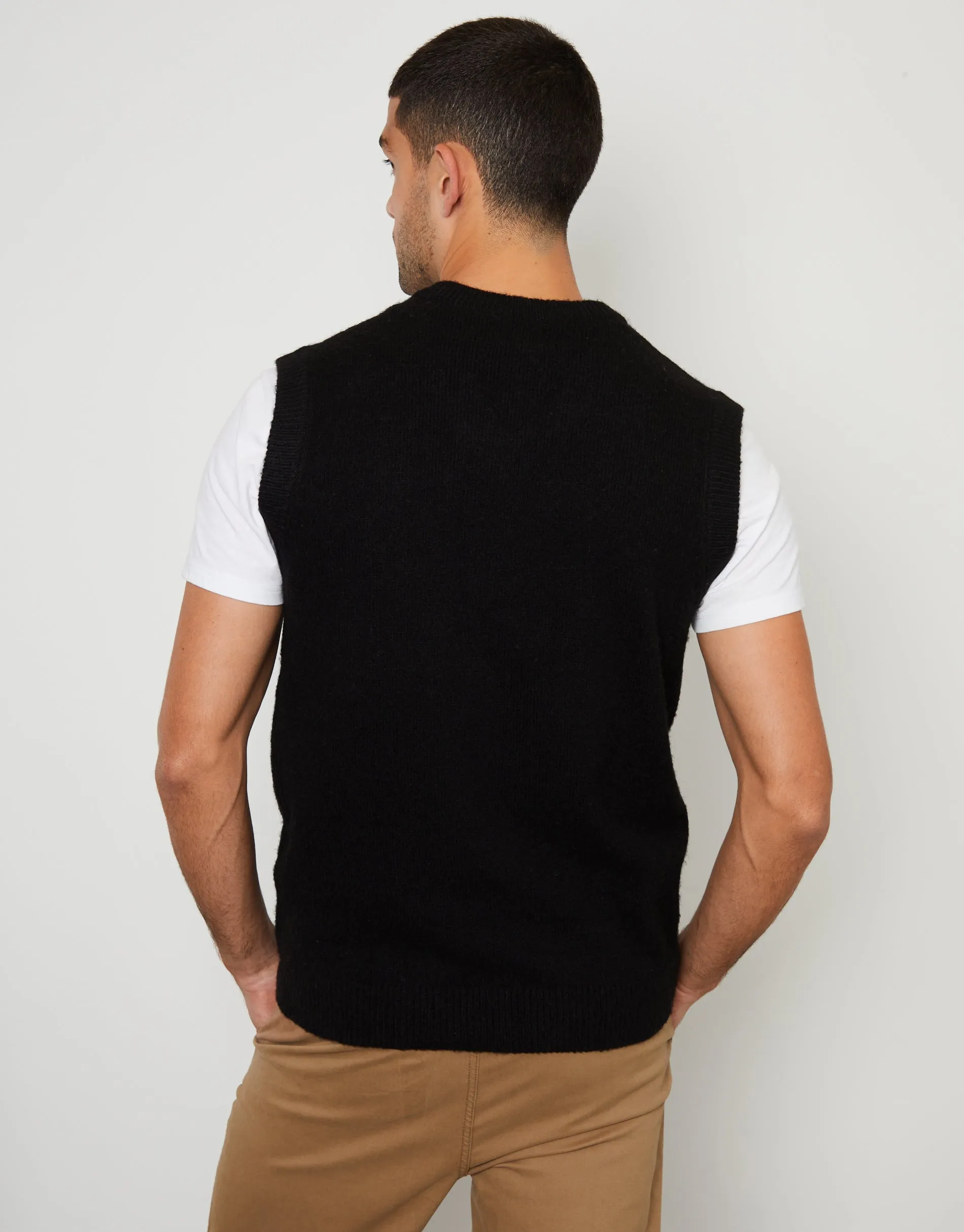 Men's Black V-Neck Knitted Vest sold by Threadbare product image thumbnail 2