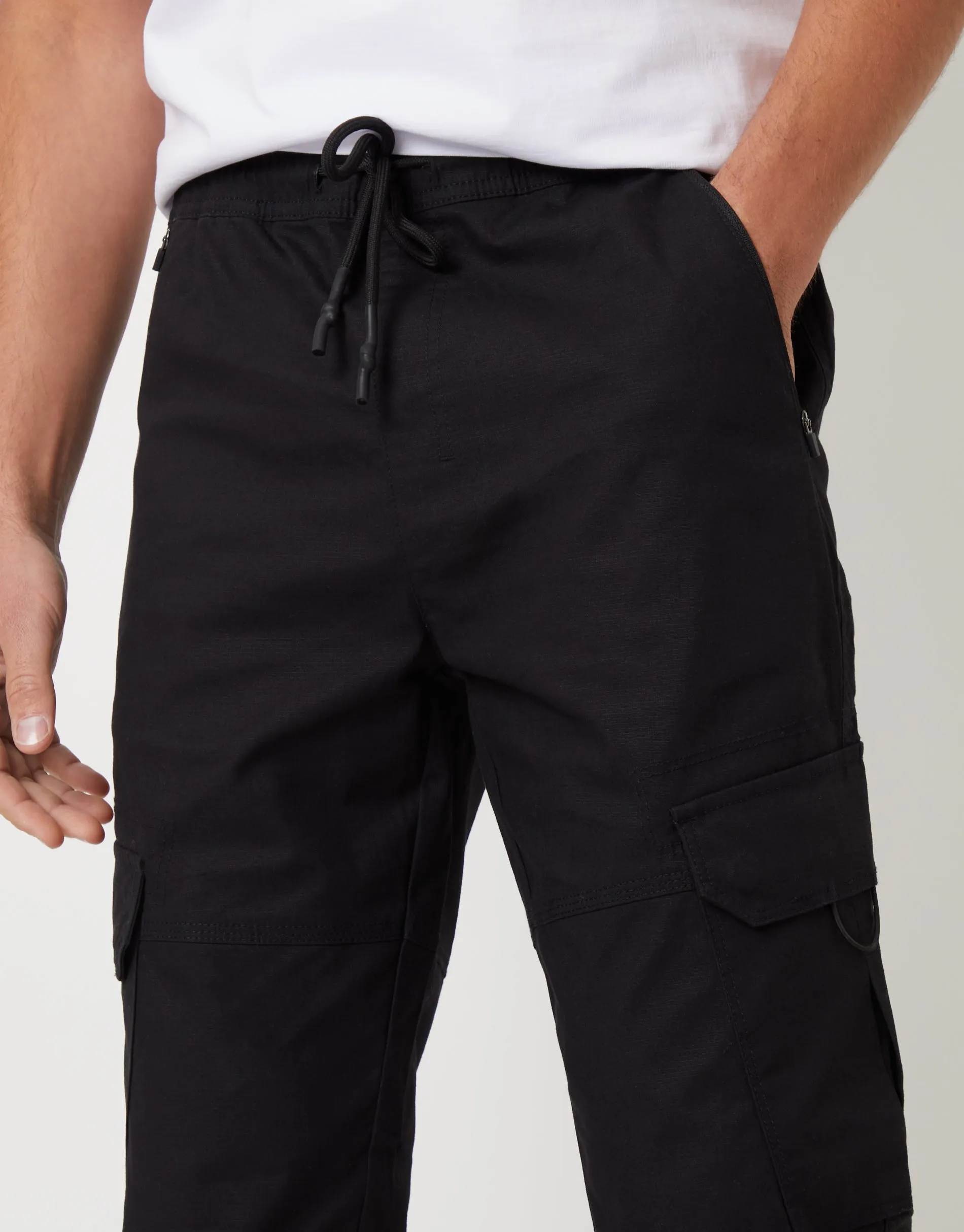 Threadbare Men's Black Drawcord Cargo Trousers sold by Threadbare product image thumbnail 4