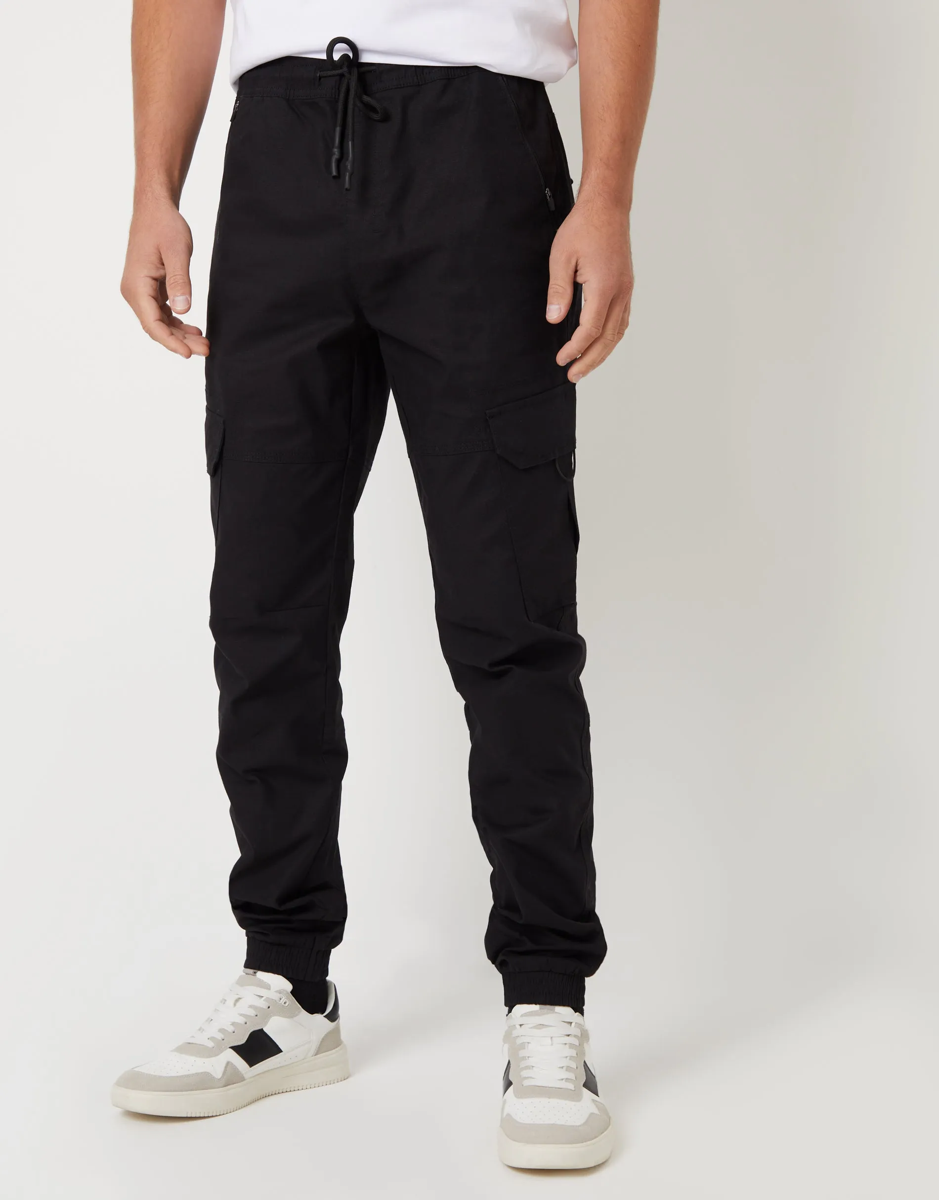 Threadbare Men's Black Drawcord Cargo Trousers sold by Threadbare