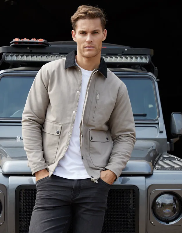 Mushroom Brown Collared Lightweight Jacket sold by Threadbare