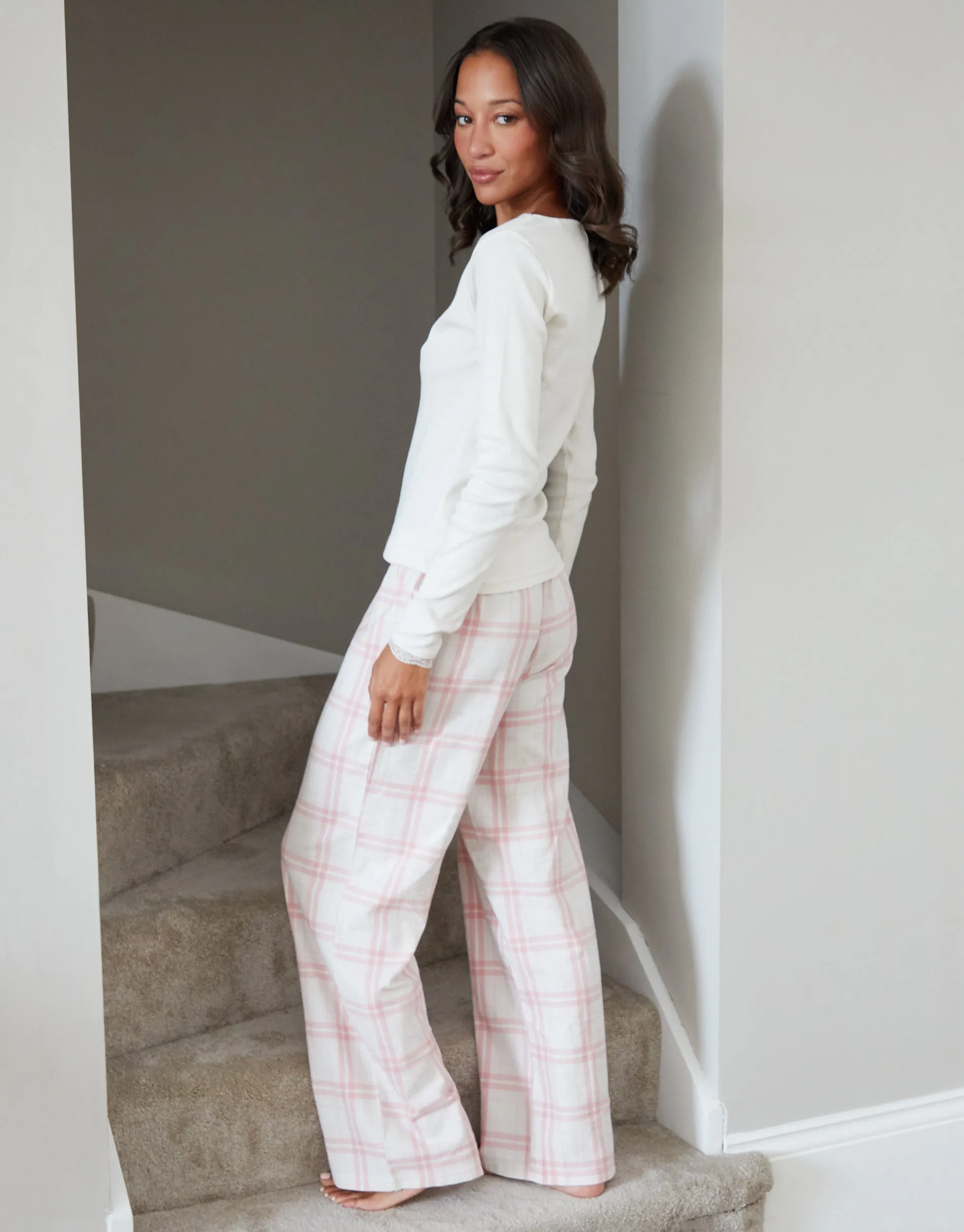 Pink Long Sleeve Check Pyjamas (2-Piece Set) sold by Threadbare product image thumbnail 4