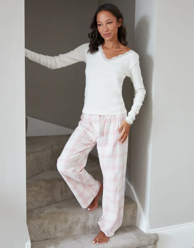 Pink Long Sleeve Check Pyjamas (2-Piece Set) sold by Threadbare