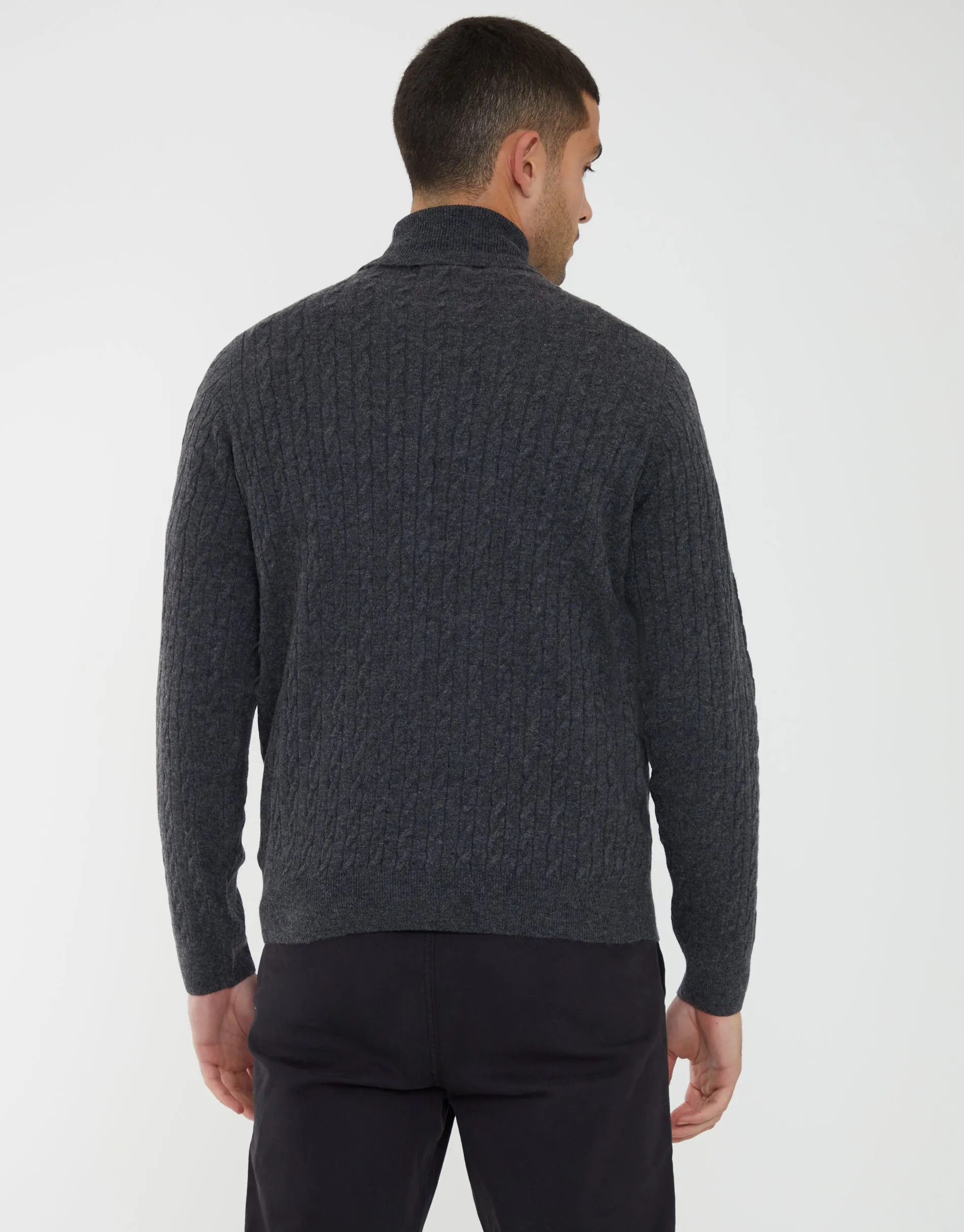 Threadbare Men's Charcoal Grey Marl Cable Knit Roll Neck Jumper sold by Threadbare product image thumbnail 2