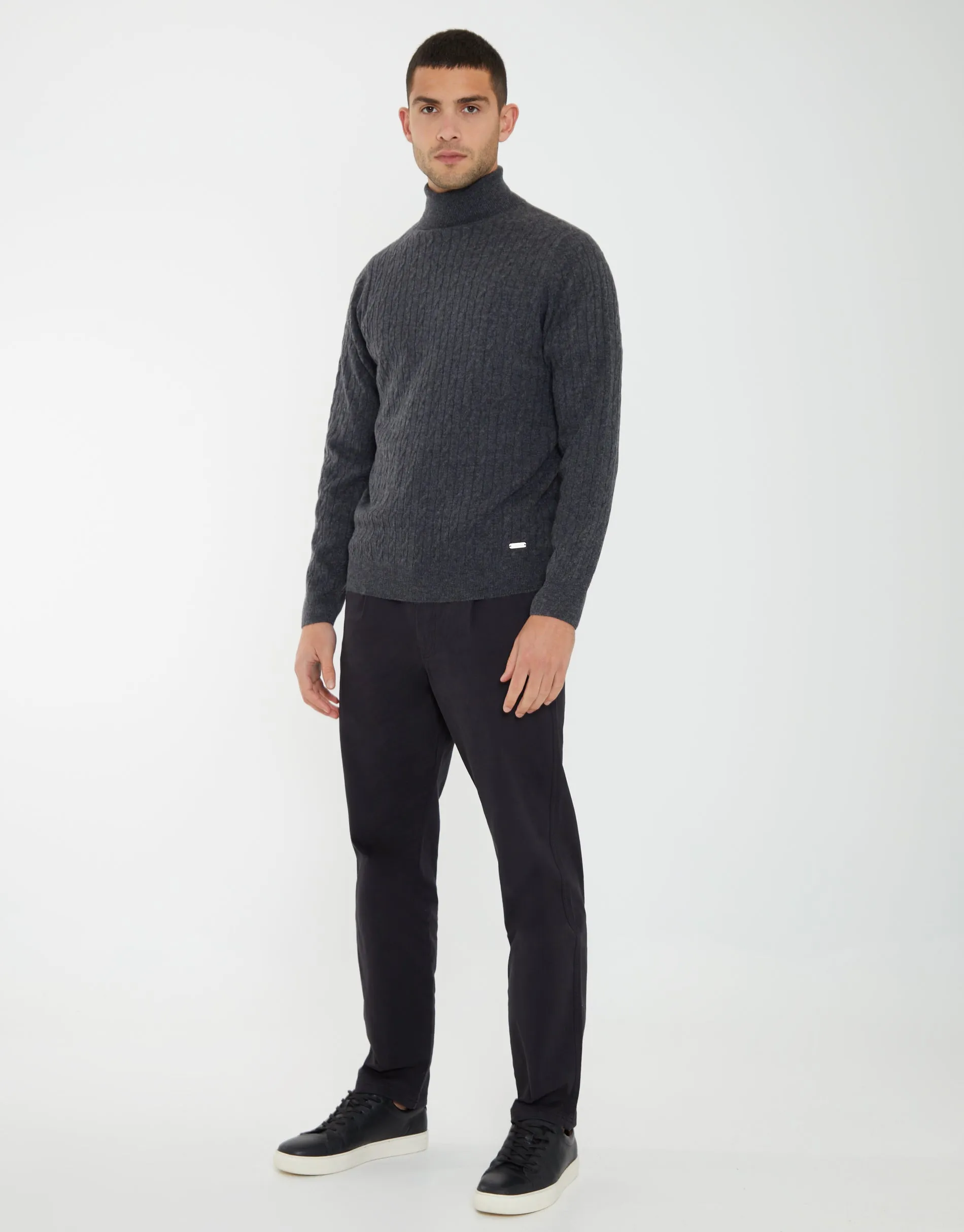 Threadbare Men's Charcoal Grey Marl Cable Knit Roll Neck Jumper sold by Threadbare product image thumbnail 3