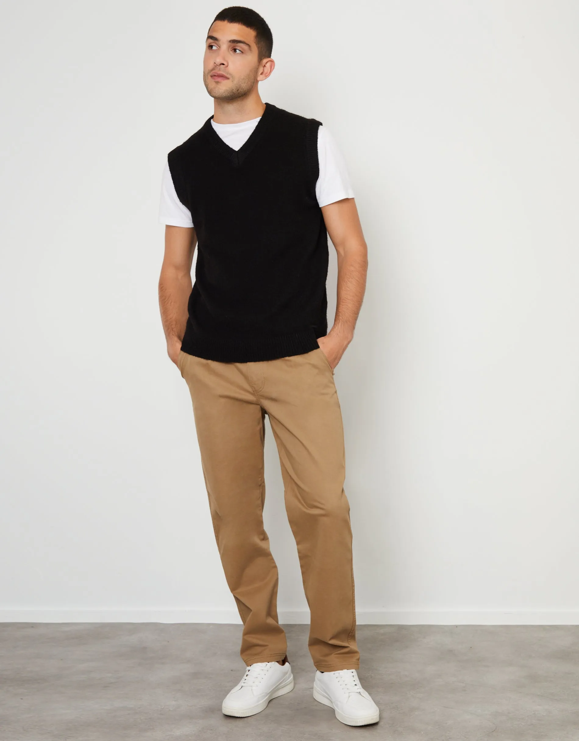 Dark Stone Straight Leg Pleated Chino Trousers sold by Threadbare product image thumbnail 3