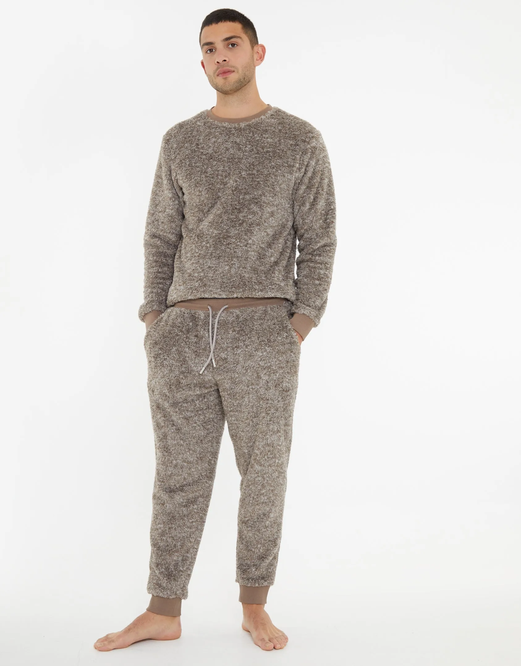 Men's Beige Two Tone Fleece Loungewear Set (2-Piece Set) sold by Threadbare product image thumbnail 4