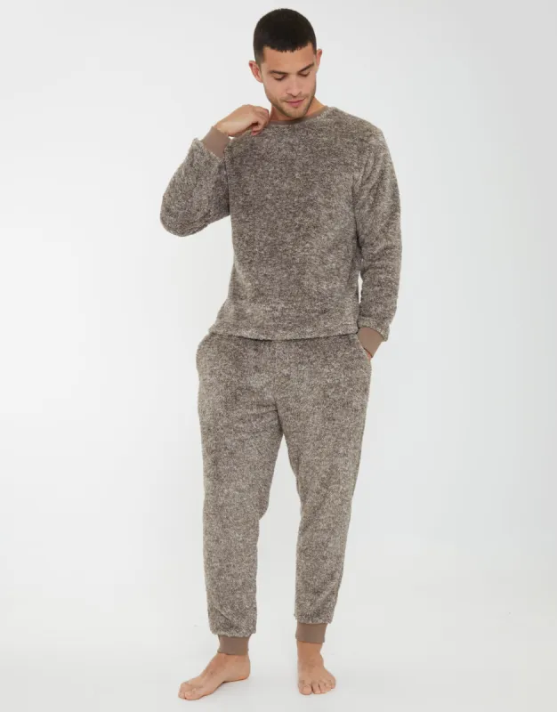 Men's Beige Two Tone Fleece Loungewear Set (2-Piece Set) sold by Threadbare