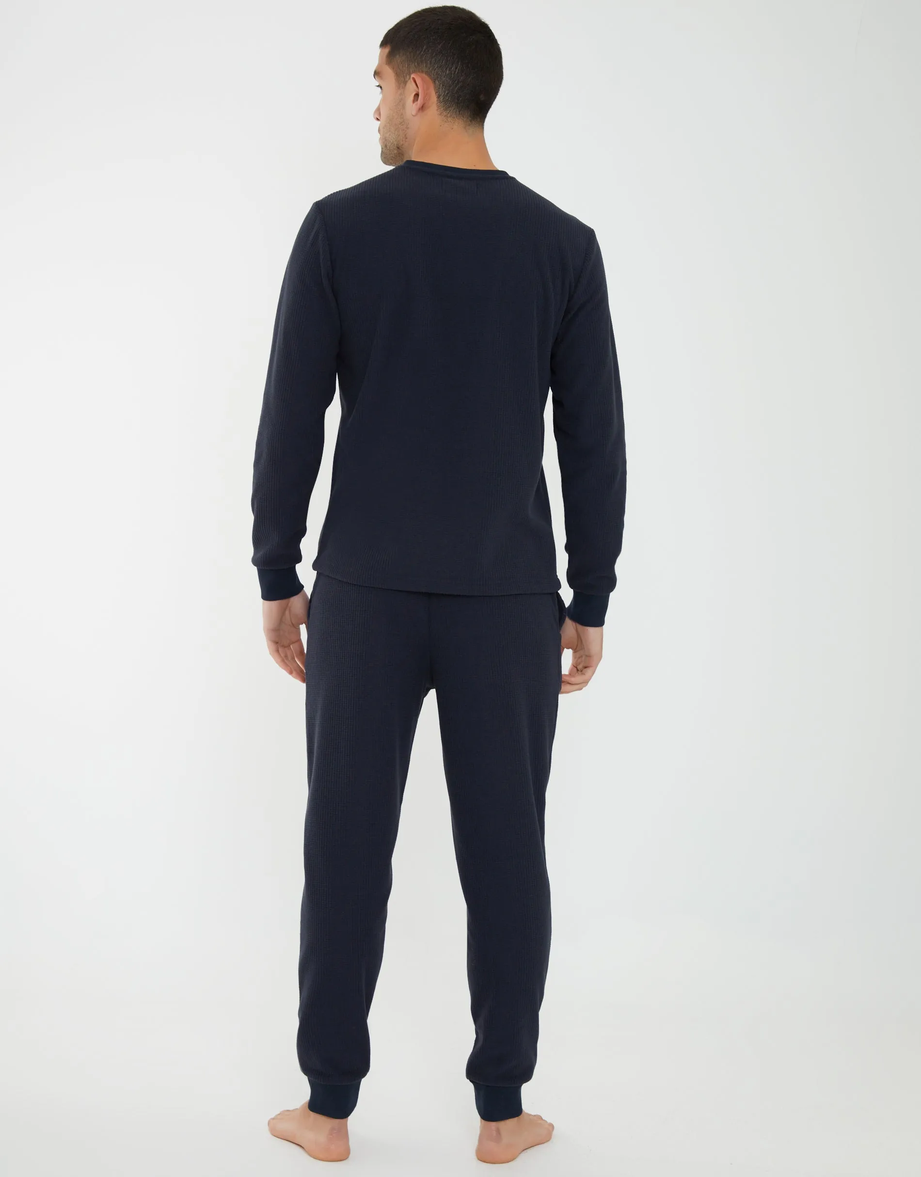 Navy Waffle Textured Fleece Loungewear Set (2-Piece Set) sold by Threadbare product image thumbnail 2
