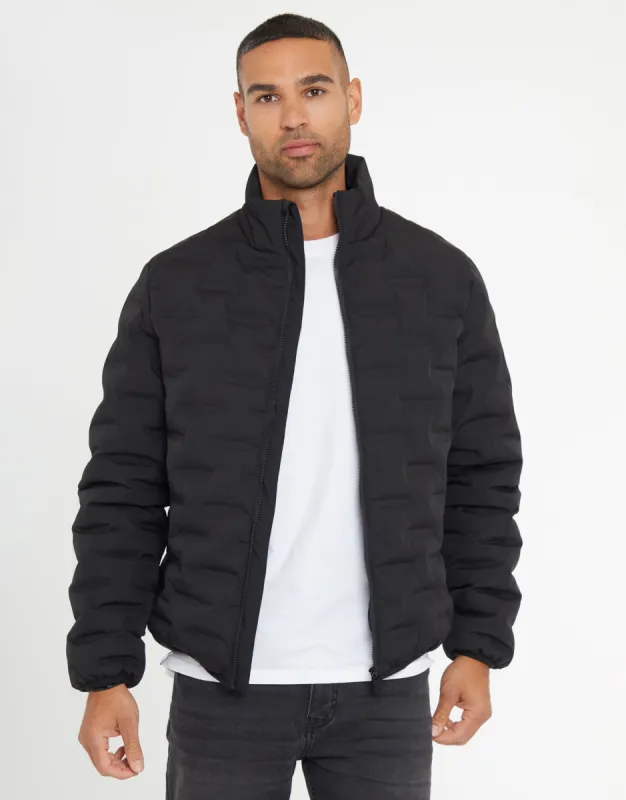 Men's Black Quilted Funnel Neck Jacket sold by Threadbare