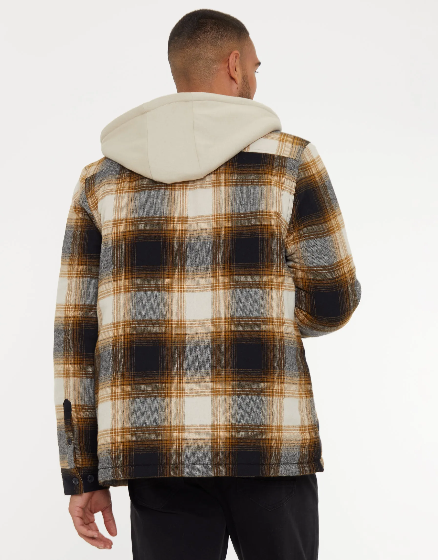 Threadbare Men's Camel Brown Check Shacket with Borg-Lined Hood sold by Threadbare product image thumbnail 2