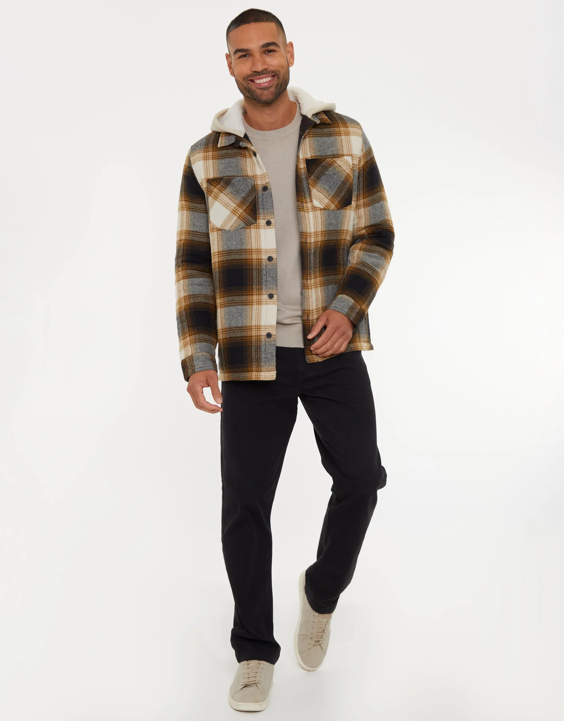 Threadbare Men's Camel Brown Check Shacket with Borg-Lined Hood sold by Threadbare product image thumbnail 3
