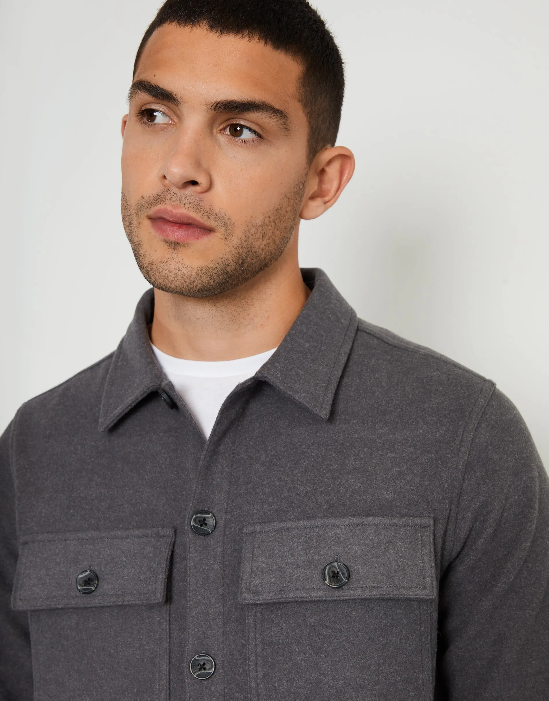 Charcoal Grey Faux Wool Button Up Shacket sold by Threadbare product image thumbnail 4