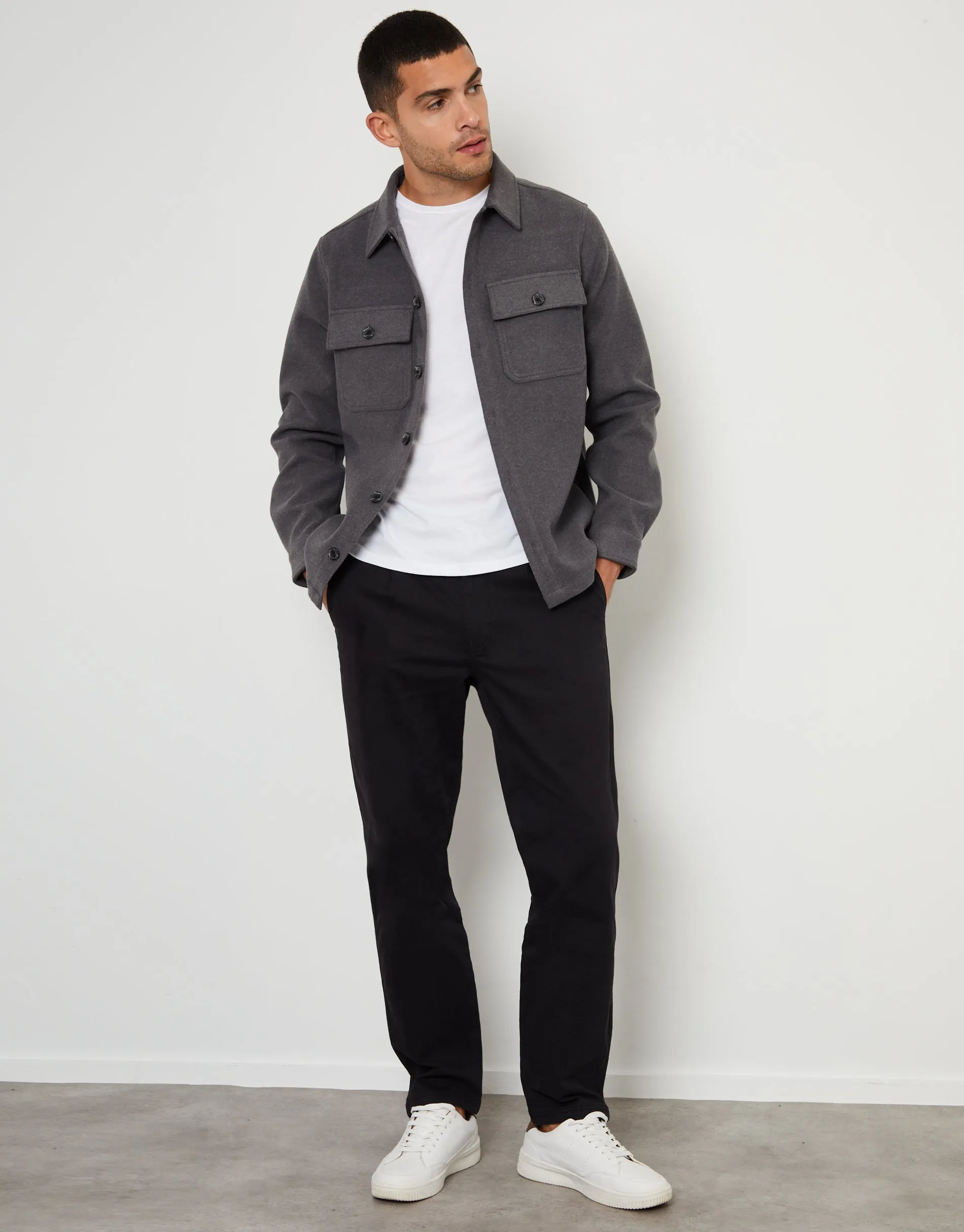 Charcoal Grey Faux Wool Button Up Shacket sold by Threadbare product image thumbnail 3