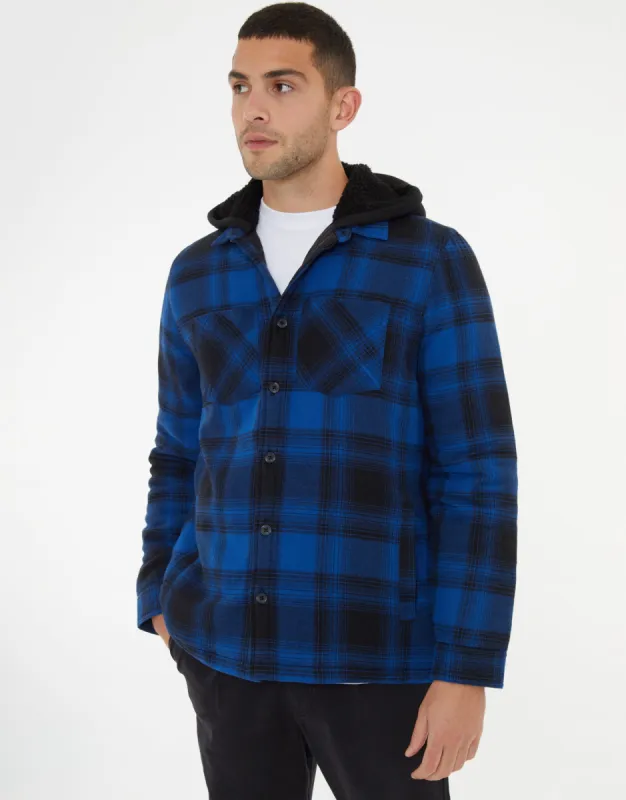 Threadbare Men's Navy Check Shacket with Borg-Lined Hood sold by Threadbare