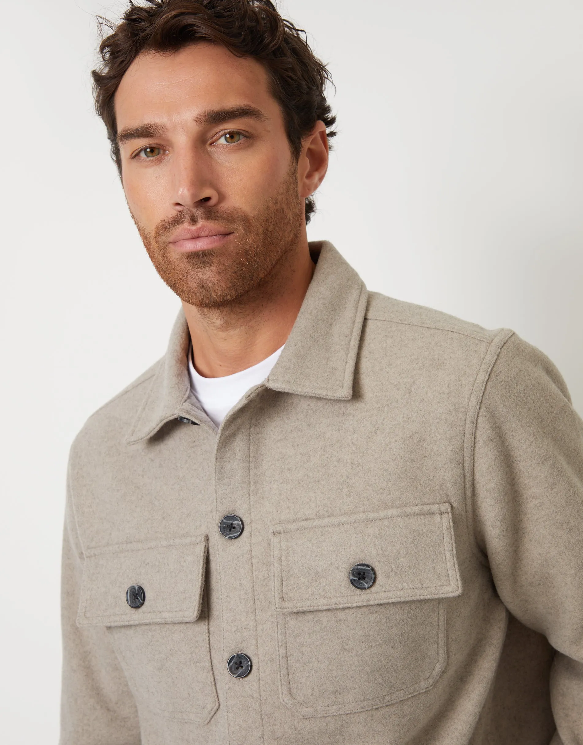 Beige Faux Wool Button Up Shacket sold by Threadbare product image thumbnail 4