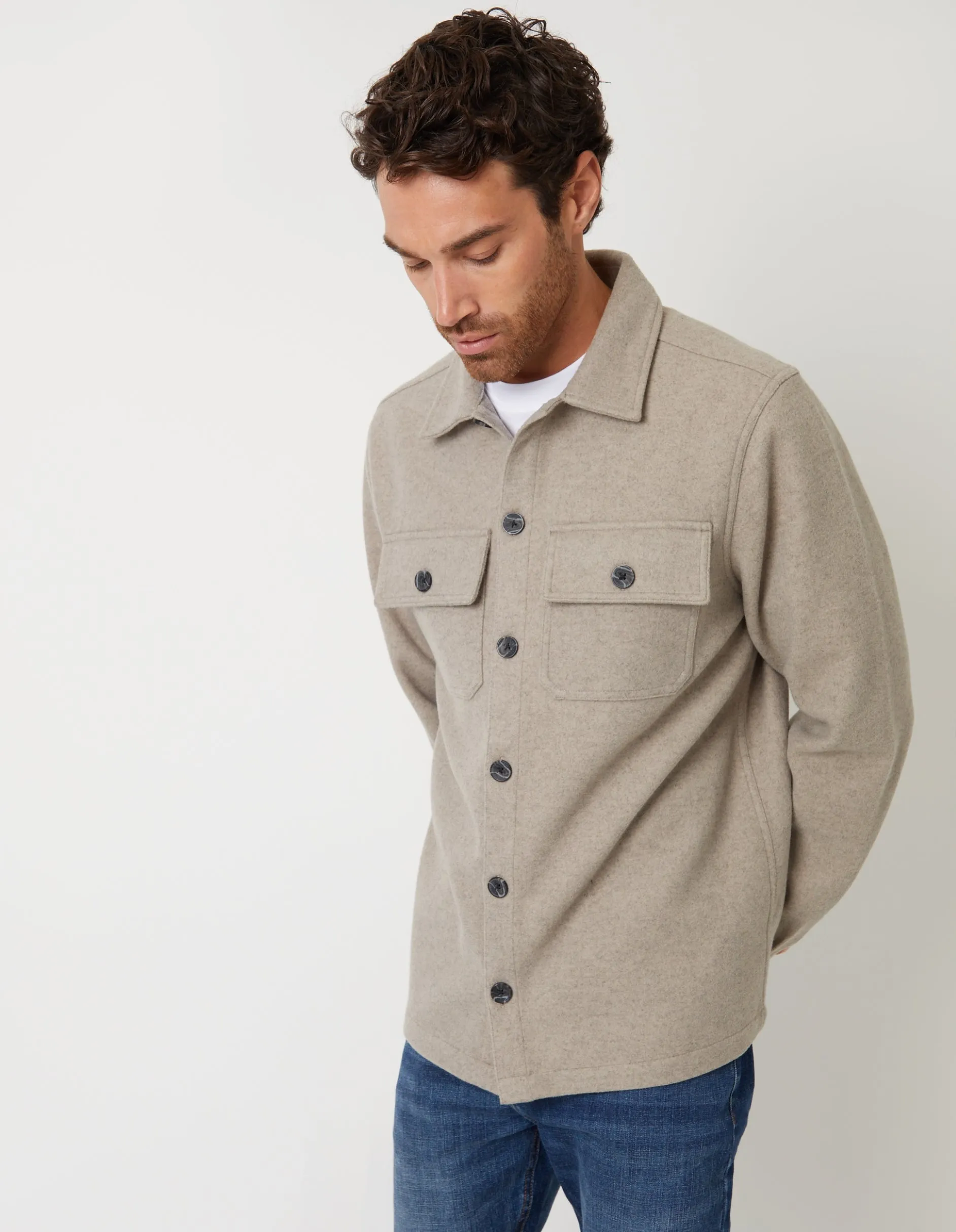 Beige Faux Wool Button Up Shacket sold by Threadbare product image thumbnail 5