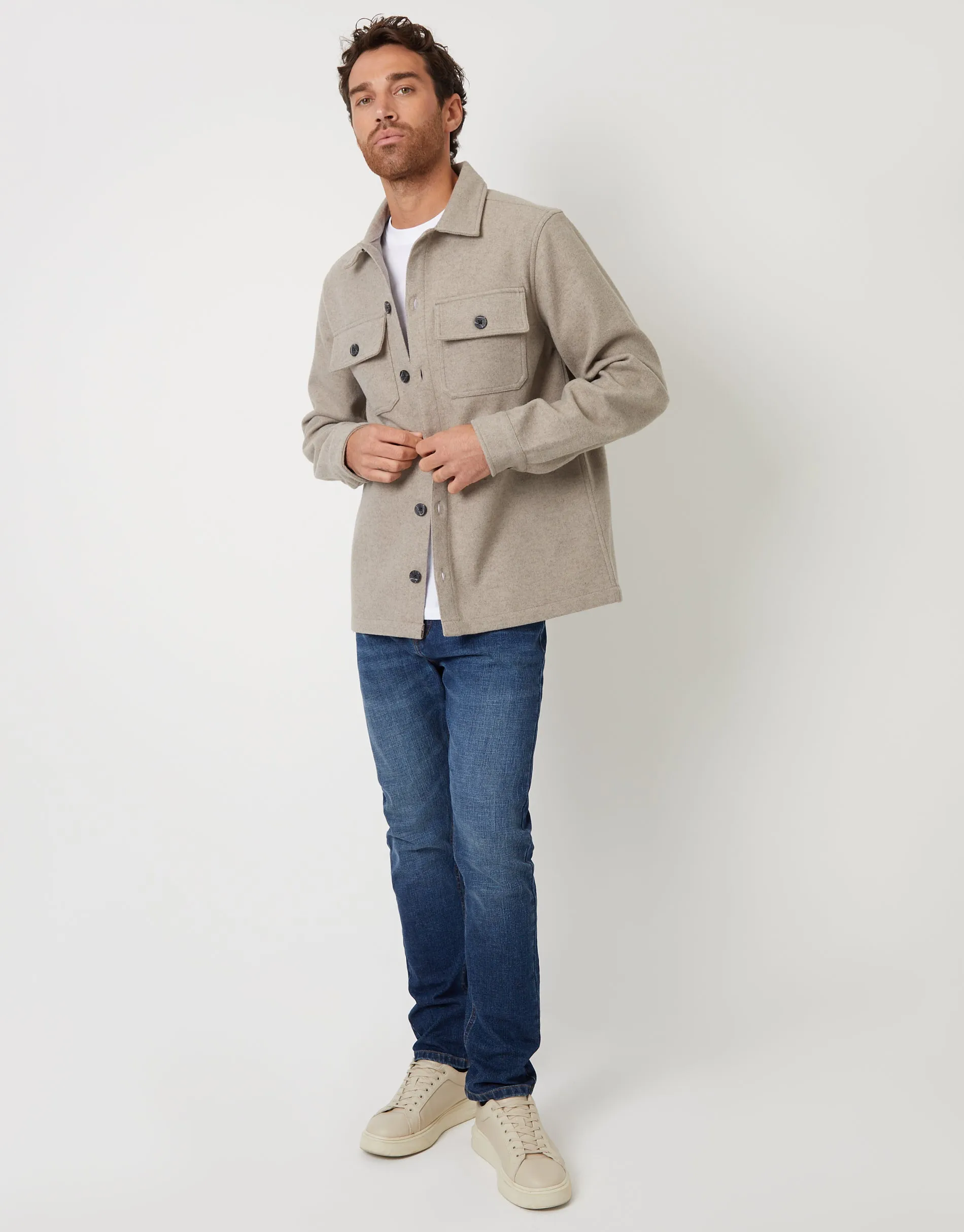 Beige Faux Wool Button Up Shacket sold by Threadbare product image thumbnail 3