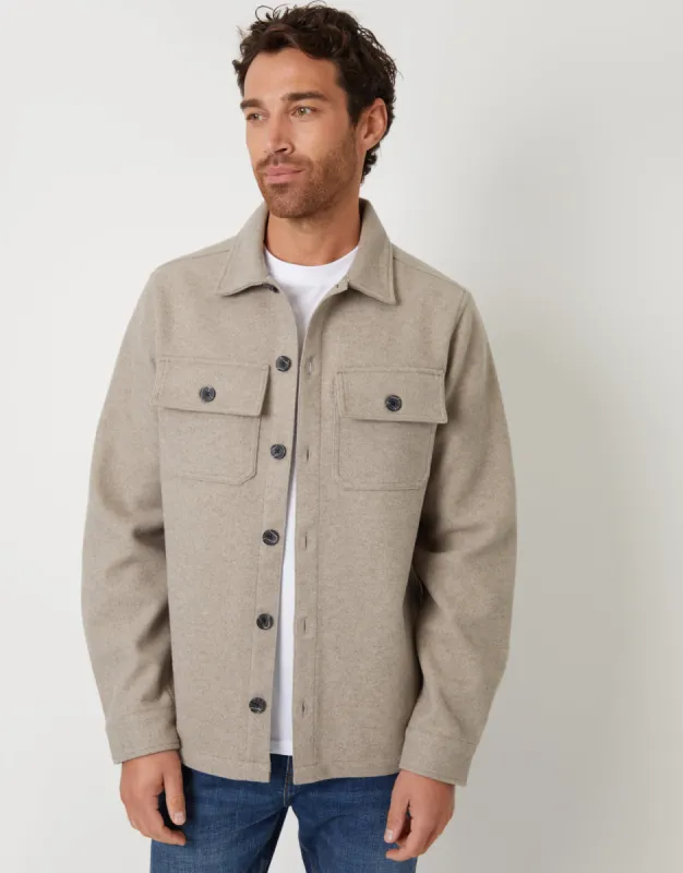 Beige Faux Wool Button Up Shacket sold by Threadbare