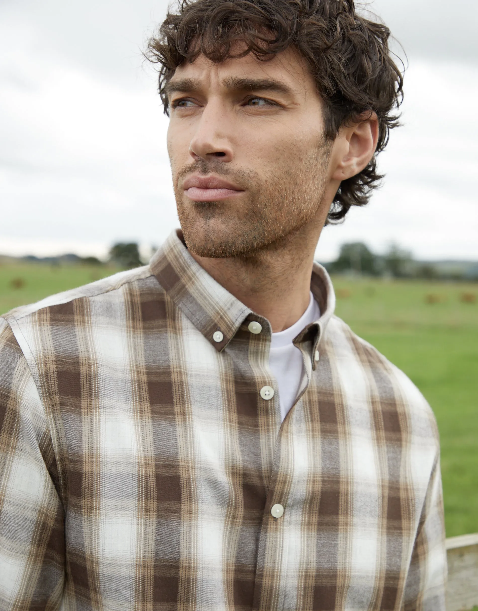 Men's Chocolate Flannel Check Long Sleeve Shirt sold by Threadbare product image thumbnail 4