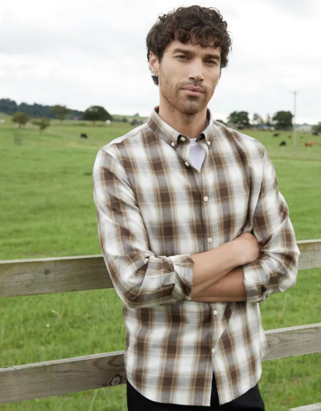 Men's Chocolate Flannel Check Long Sleeve Shirt sold by Threadbare