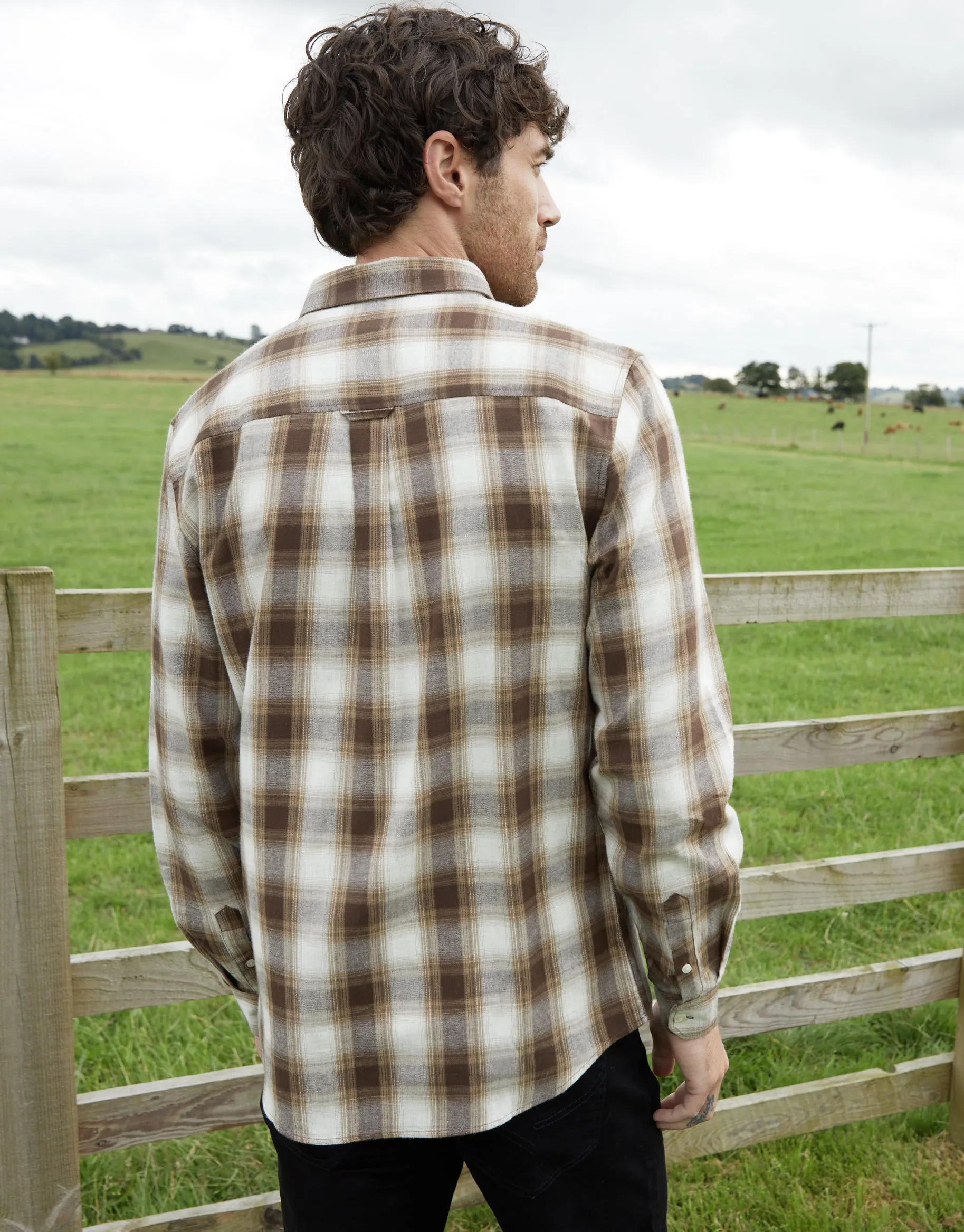 Men's Chocolate Flannel Check Long Sleeve Shirt sold by Threadbare product image thumbnail 2