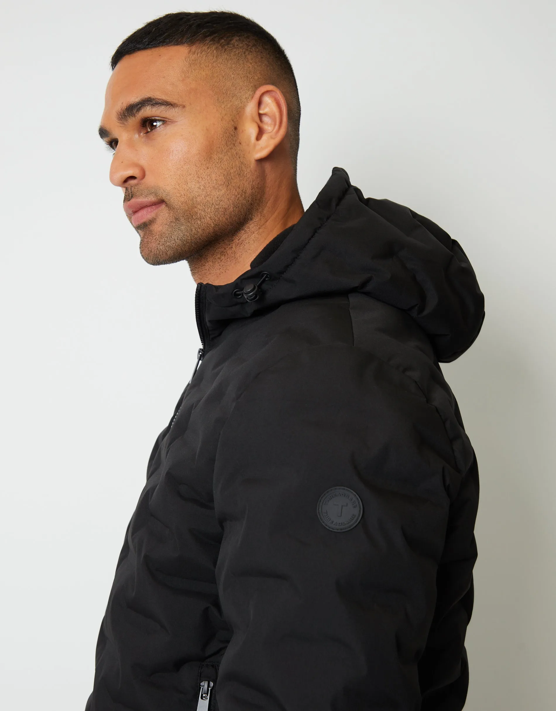 Men's Black Showerproof Quilted Hooded Puffer Jacket sold by Threadbare product image thumbnail 3