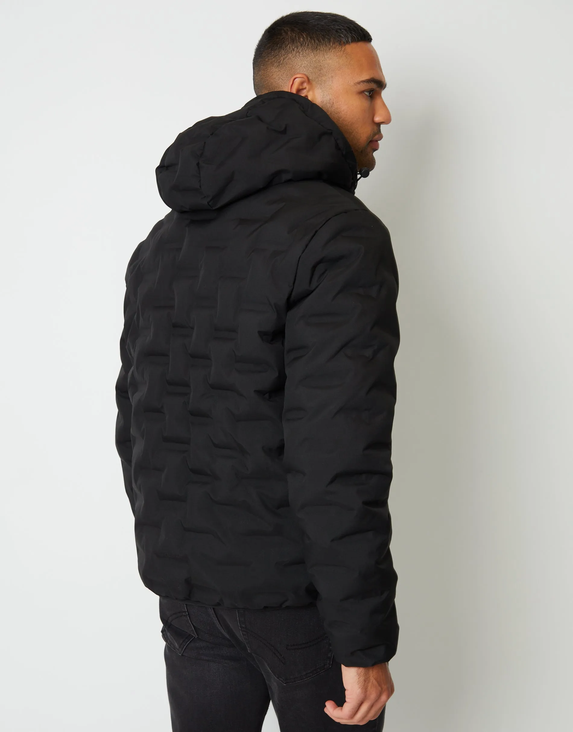 Men's Black Showerproof Quilted Hooded Puffer Jacket sold by Threadbare product image thumbnail 2