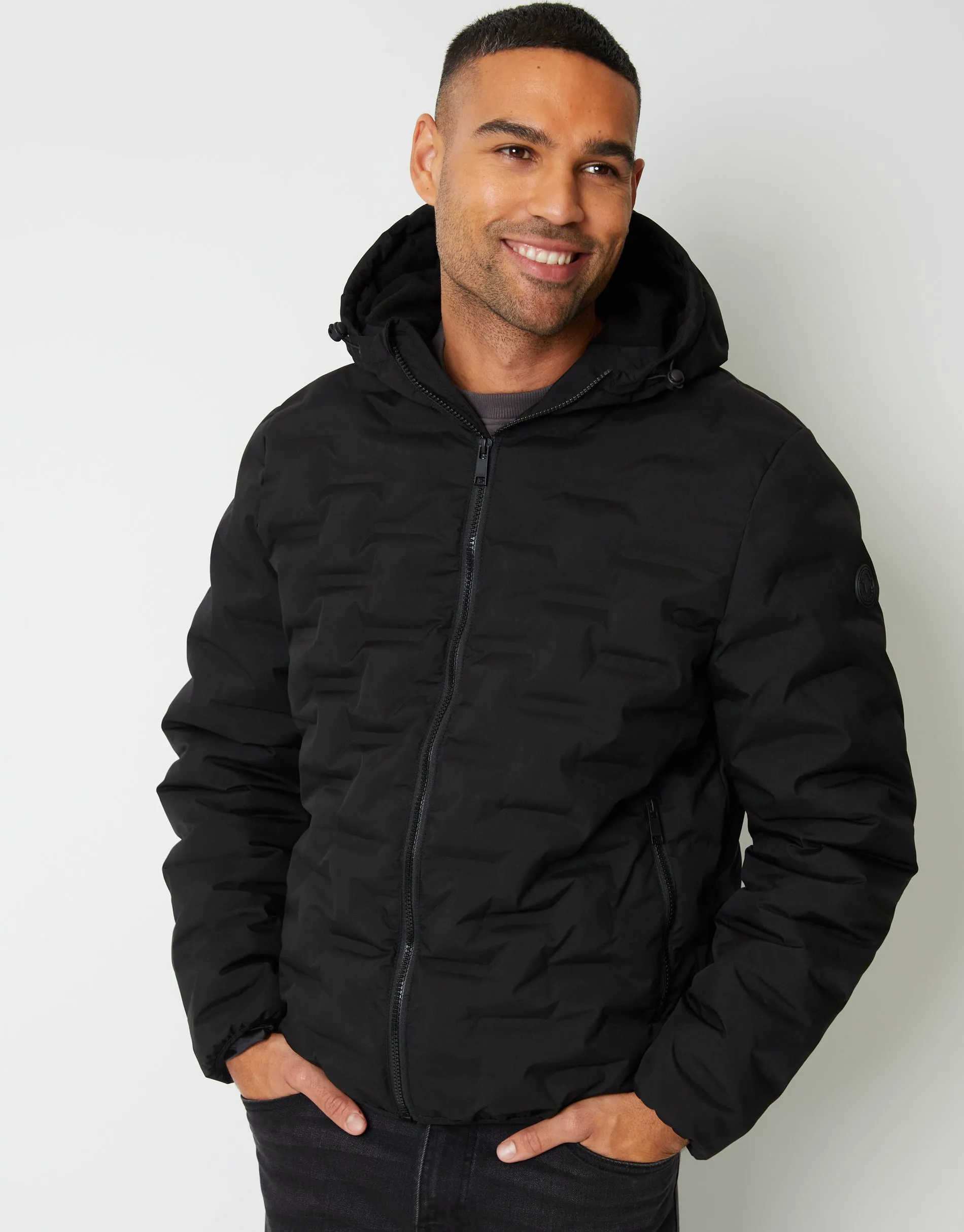Men's Black Showerproof Quilted Hooded Puffer Jacket sold by Threadbare product image thumbnail 5
