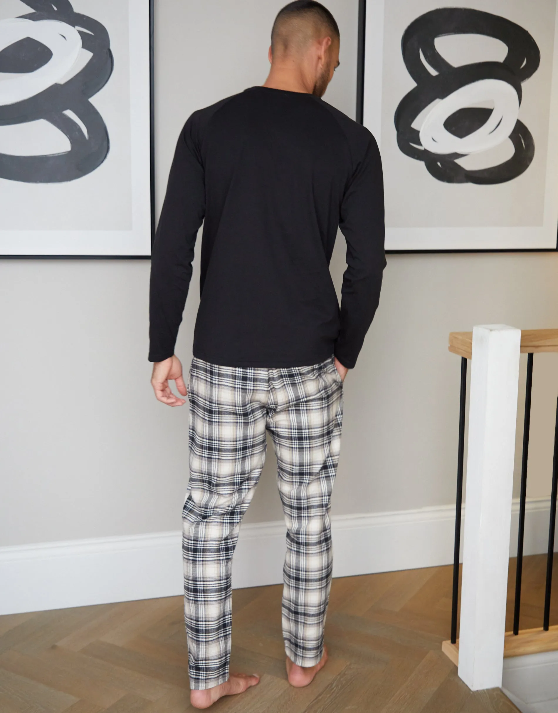 Black & Ecru Check Long Lounge Set (2-Piece Set) sold by Threadbare product image thumbnail 2