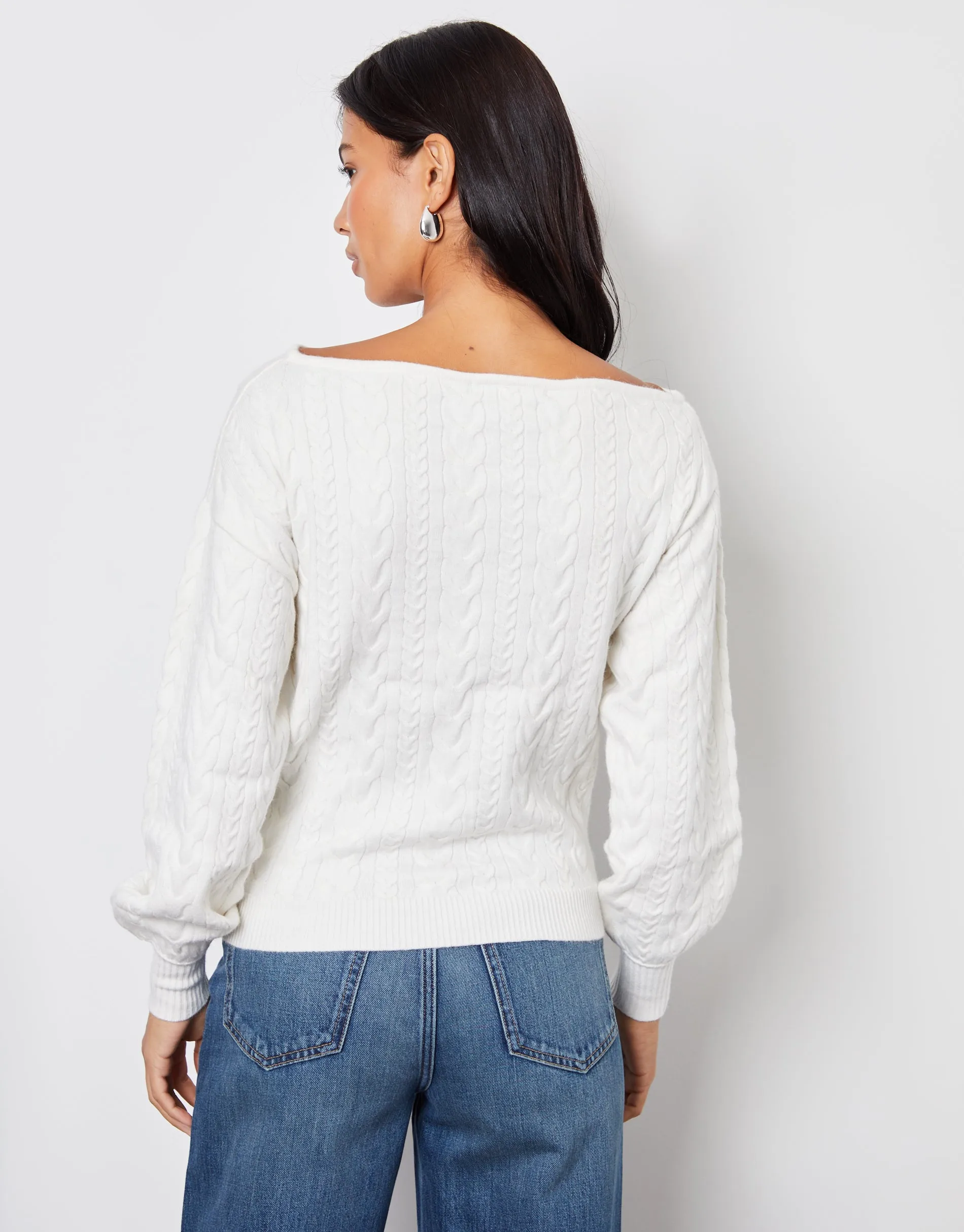 Blue Cable Knit Slash Neck Jumper sold by Threadbare product image thumbnail 2