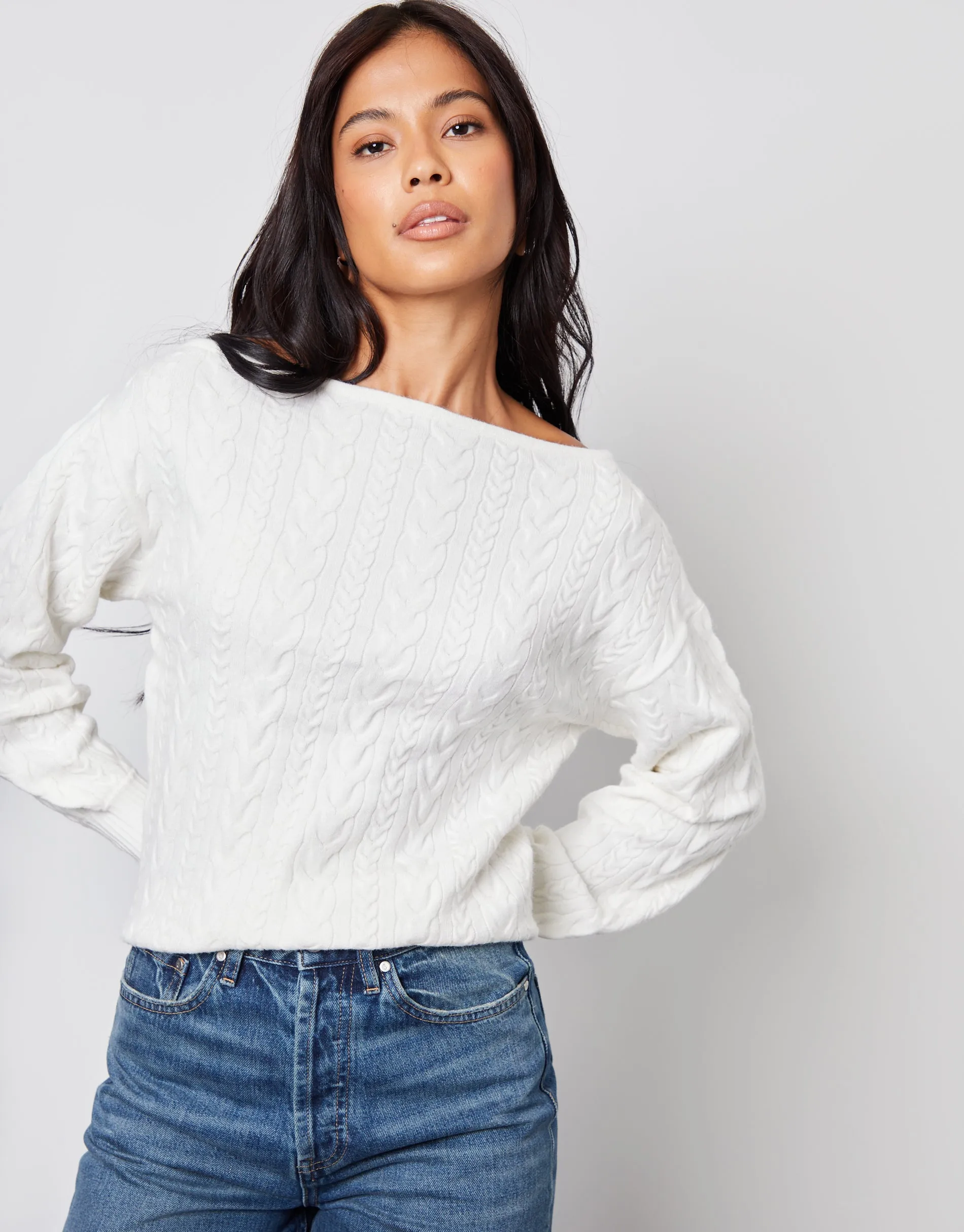 Blue Cable Knit Slash Neck Jumper sold by Threadbare product image thumbnail 3